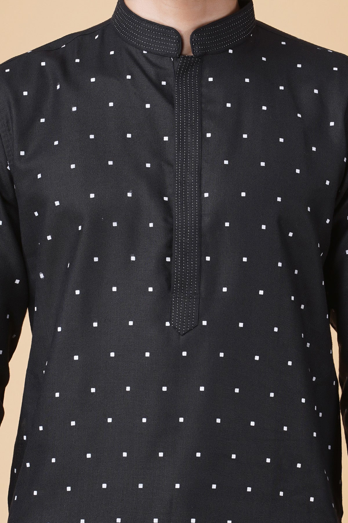 Black Print Ruby Silk Kurta Set