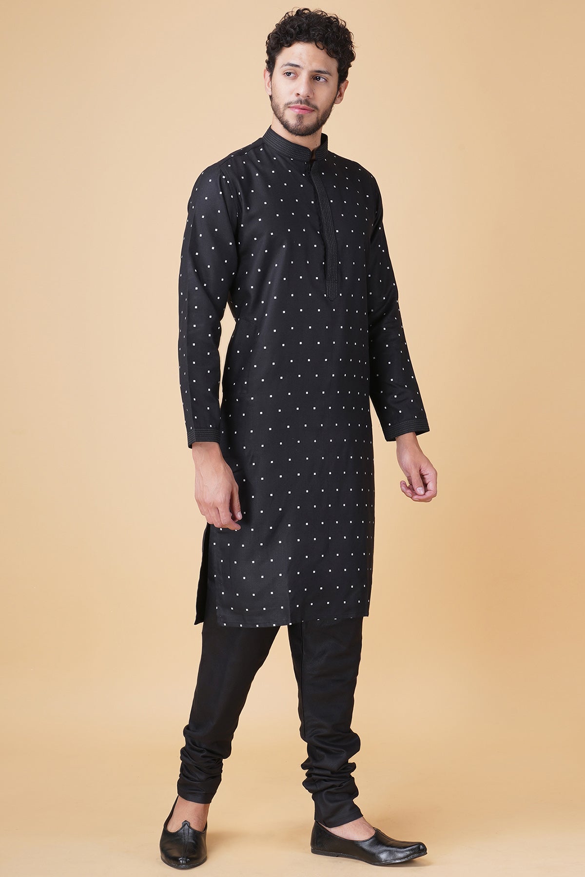 Black Print Ruby Silk Kurta Set