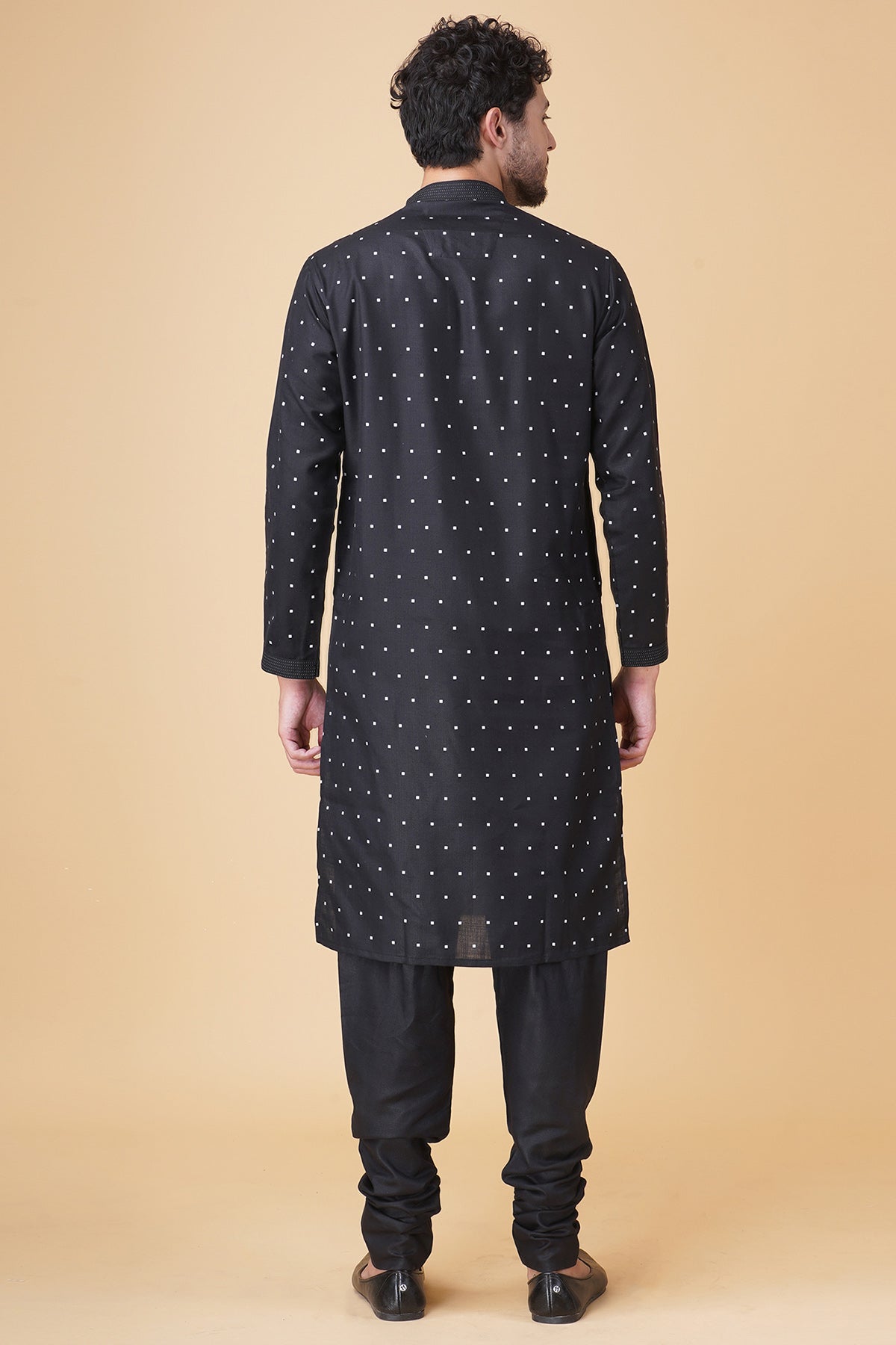 Black Print Ruby Silk Kurta Set