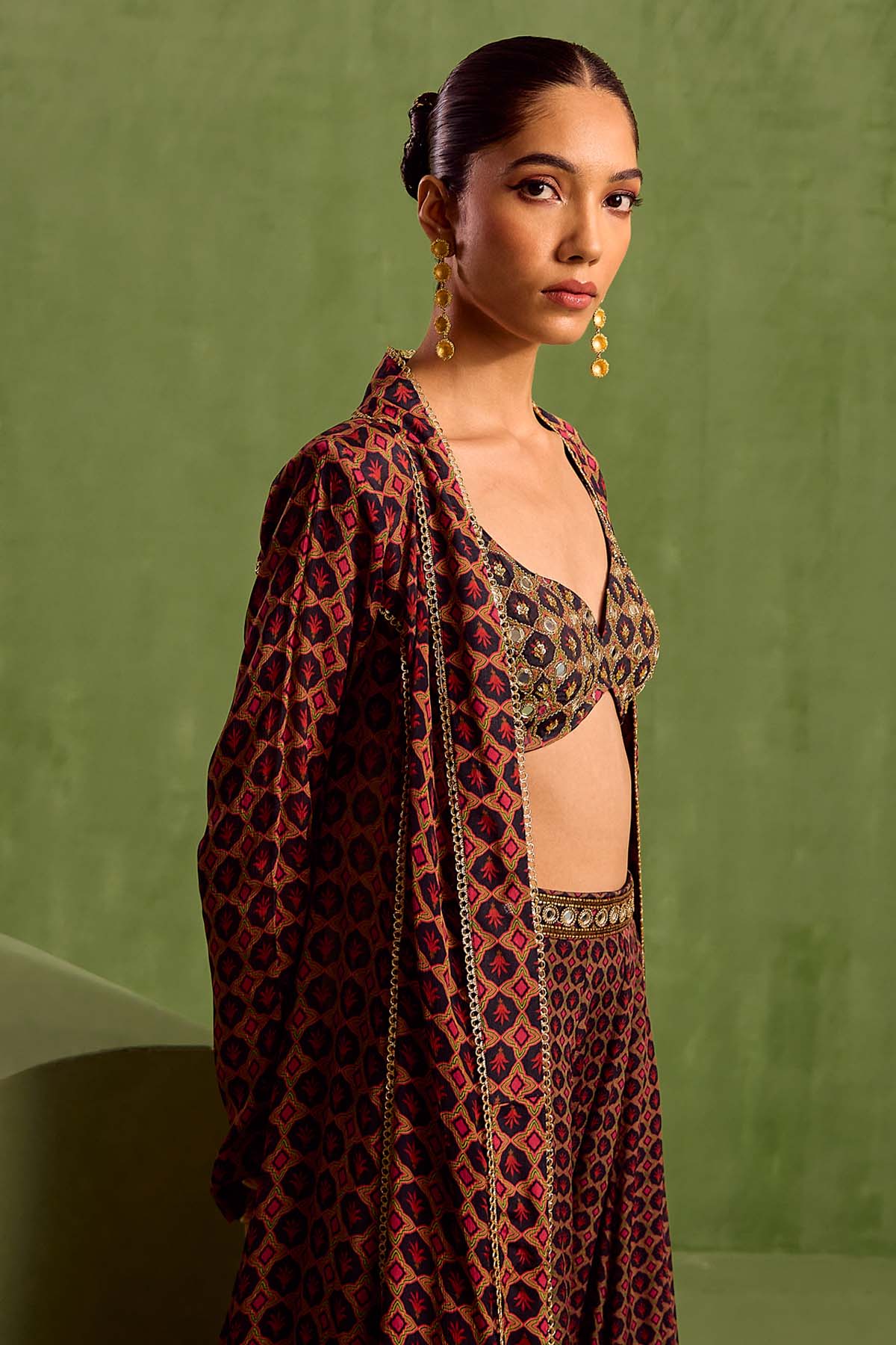 Black Print Sharara Set & Cape