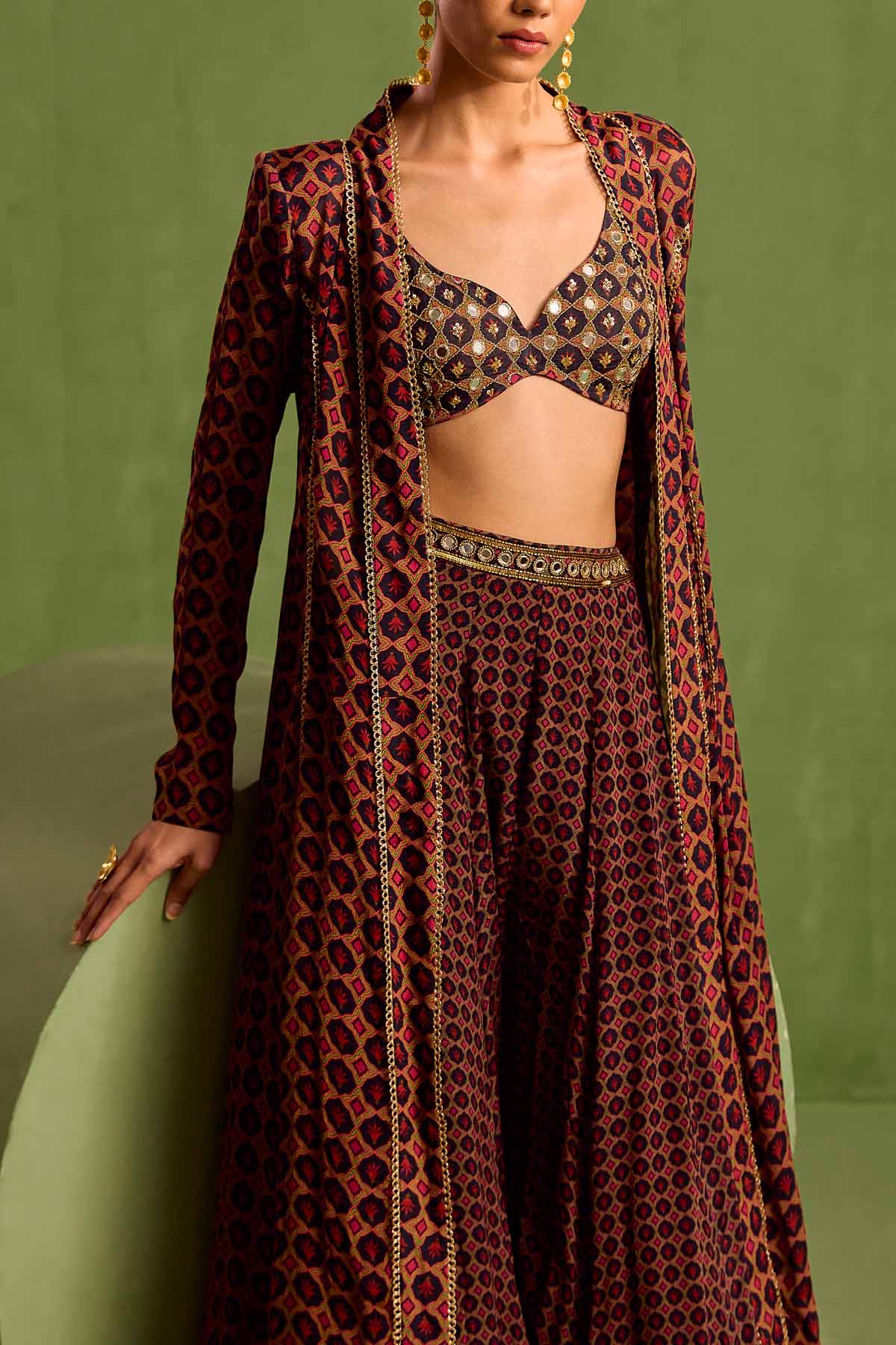 Black Print Sharara Set & Cape