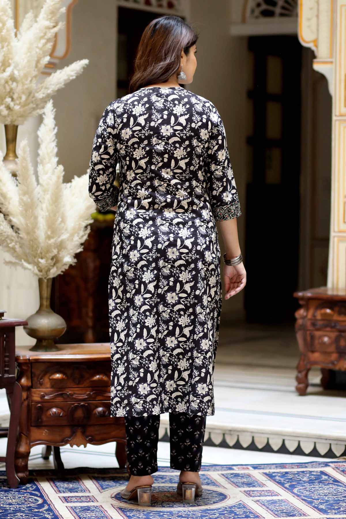 Black Print Straight Kurta Set