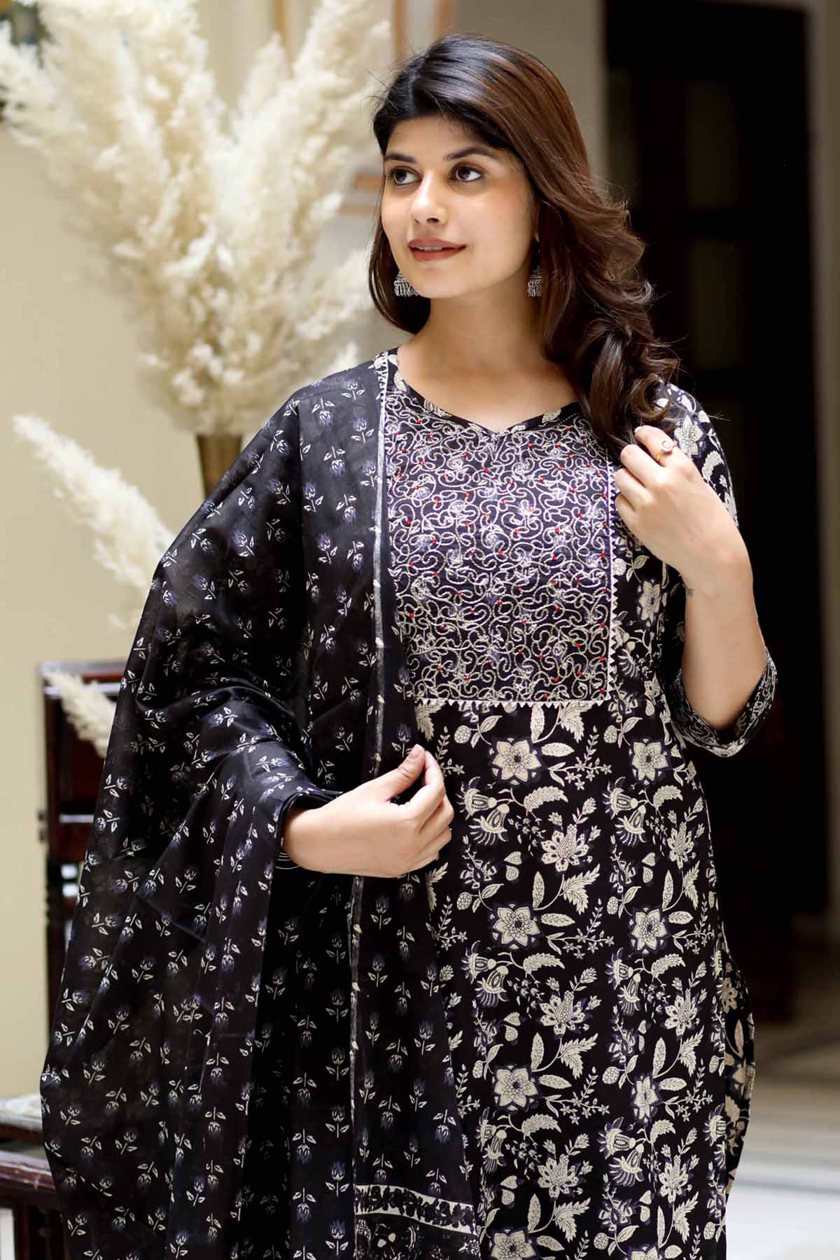 Black Print Straight Kurta Set