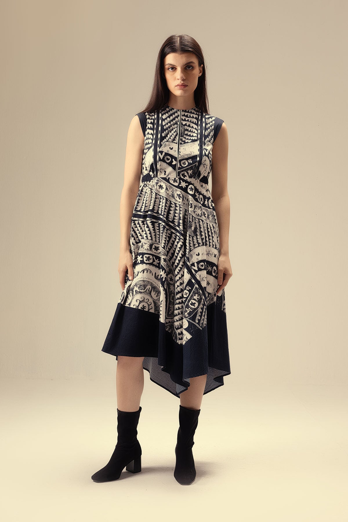 Buy Black Printed Asymmetrical Dress by Reena Sharma for women online at ScrollnShops