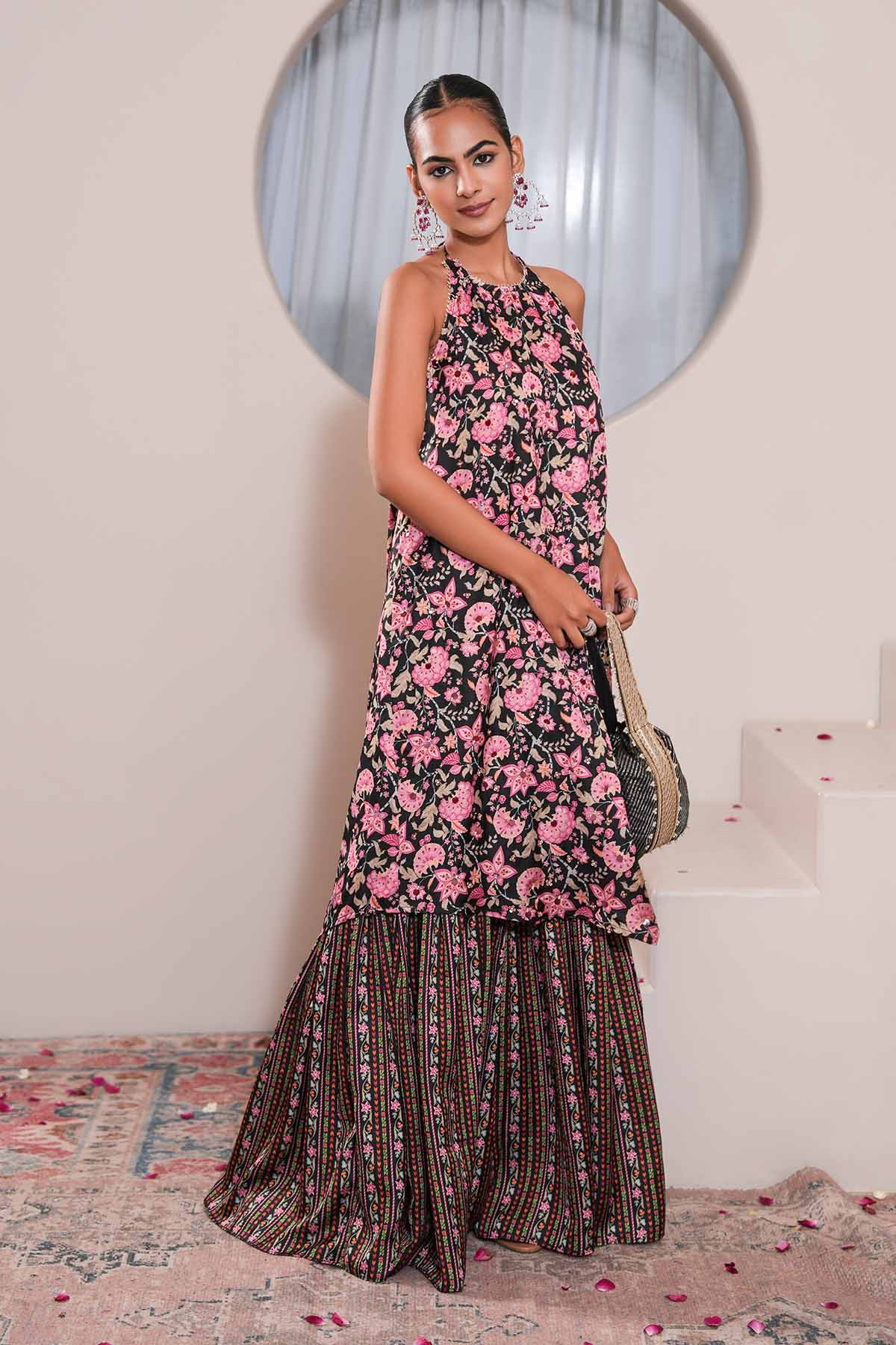 Black Printed Backless Kurta