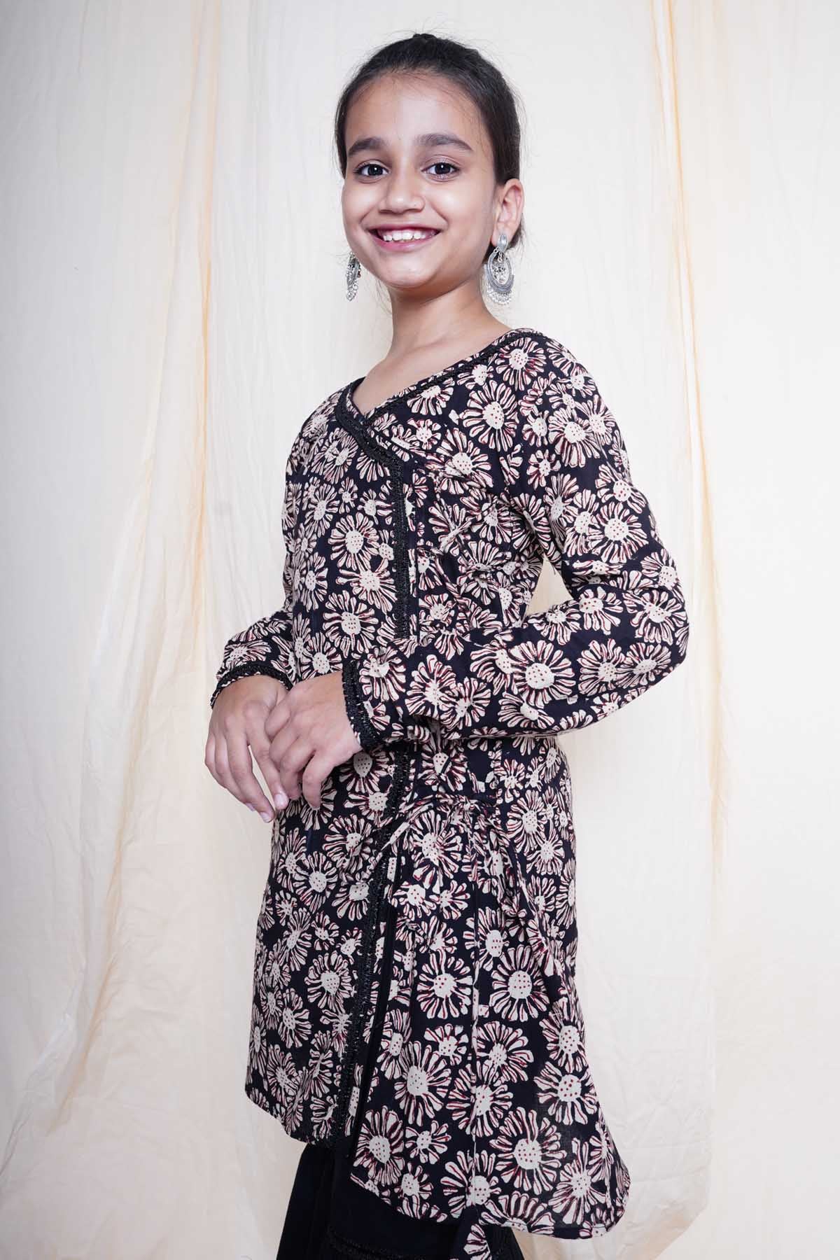 Black Printed Flared Kurta Set