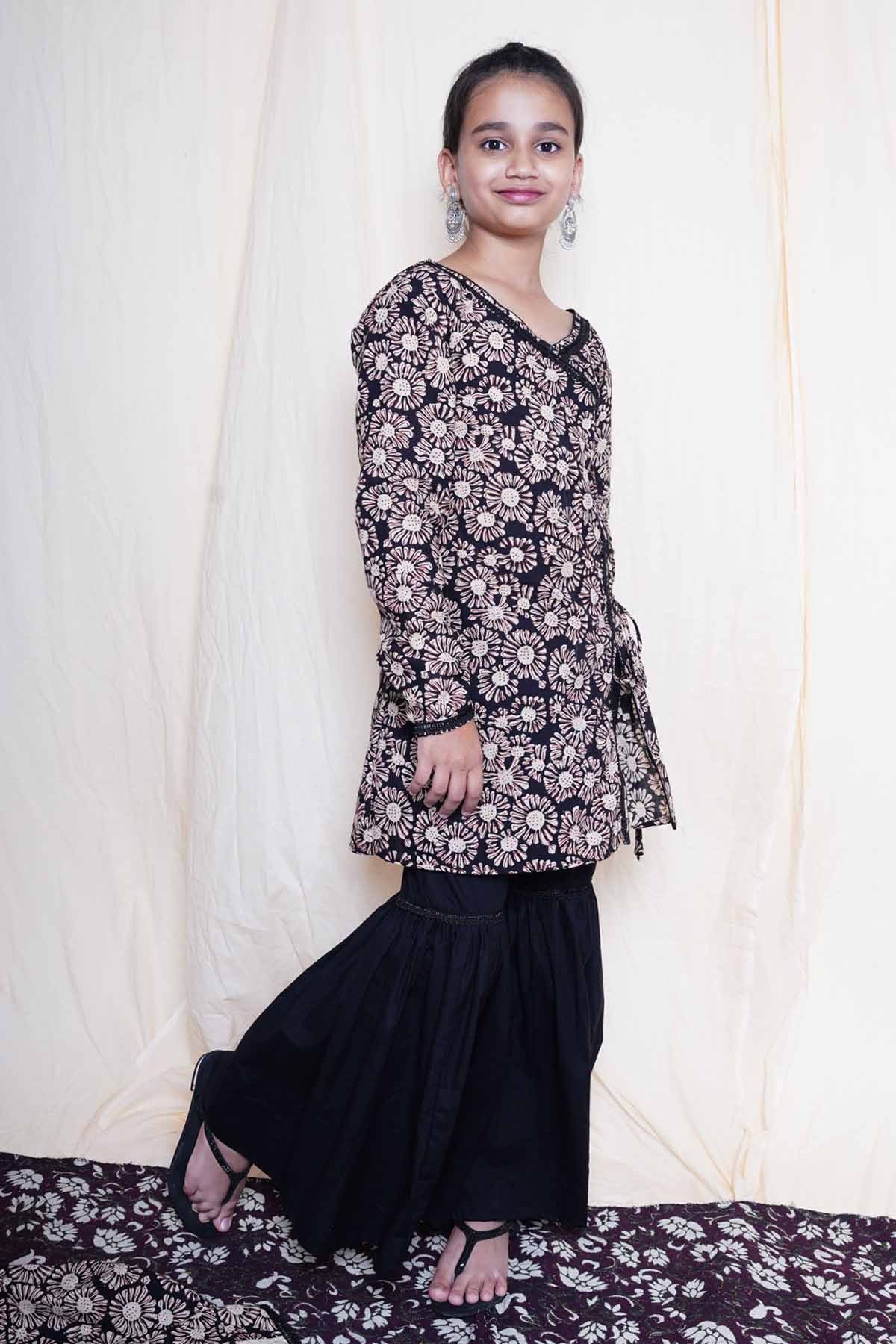 Black Printed Flared Kurta Set