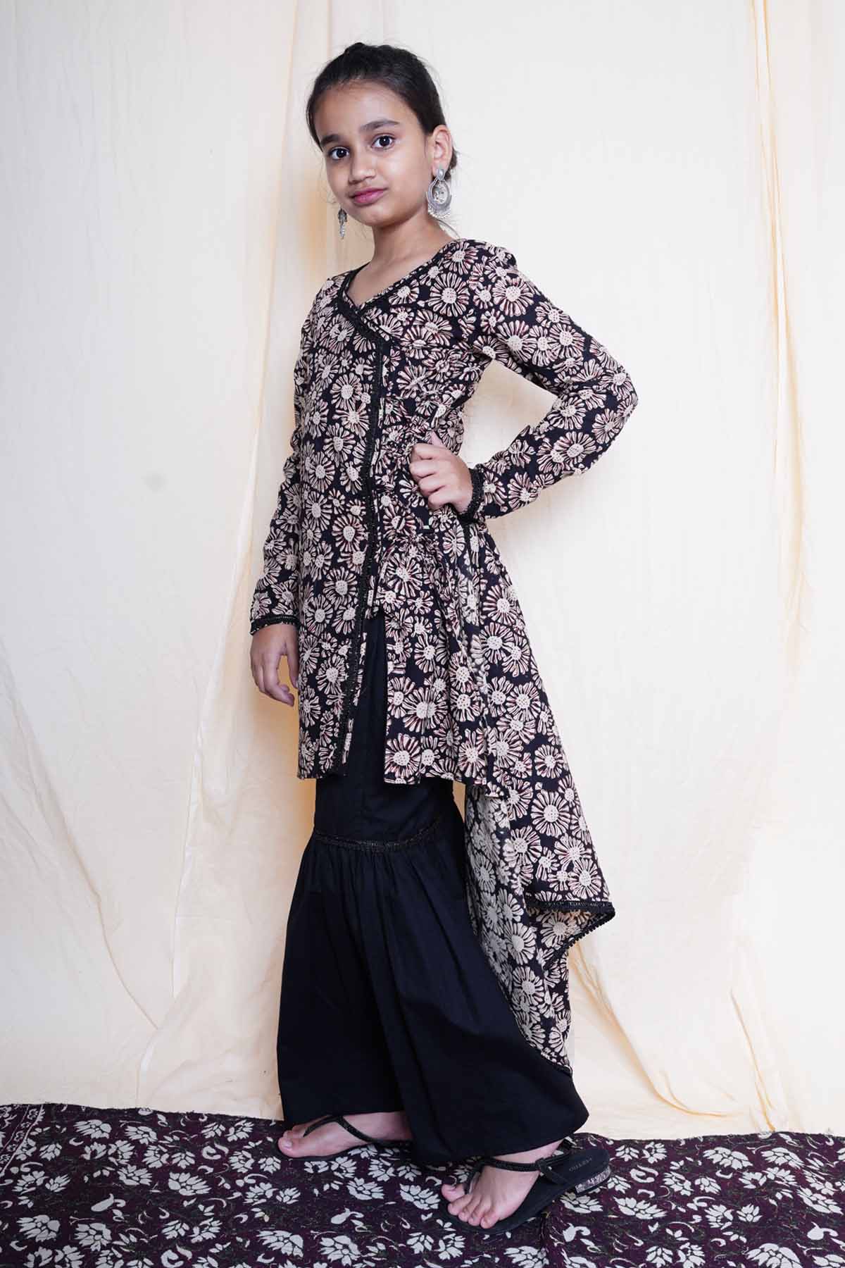 Black Printed Flared Kurta Set