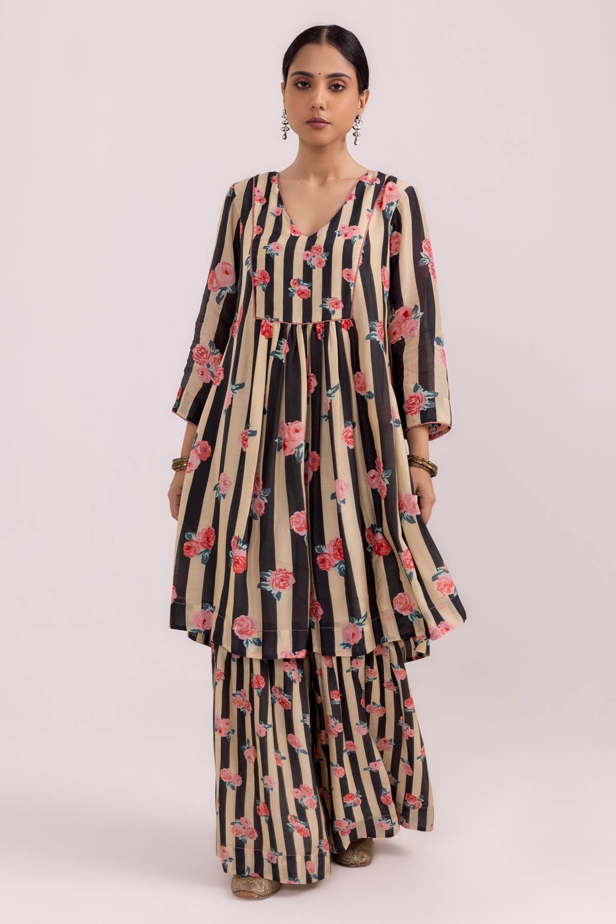 Buy Designer Black Printed Flowy Kurta Set Online at ScrollnShops