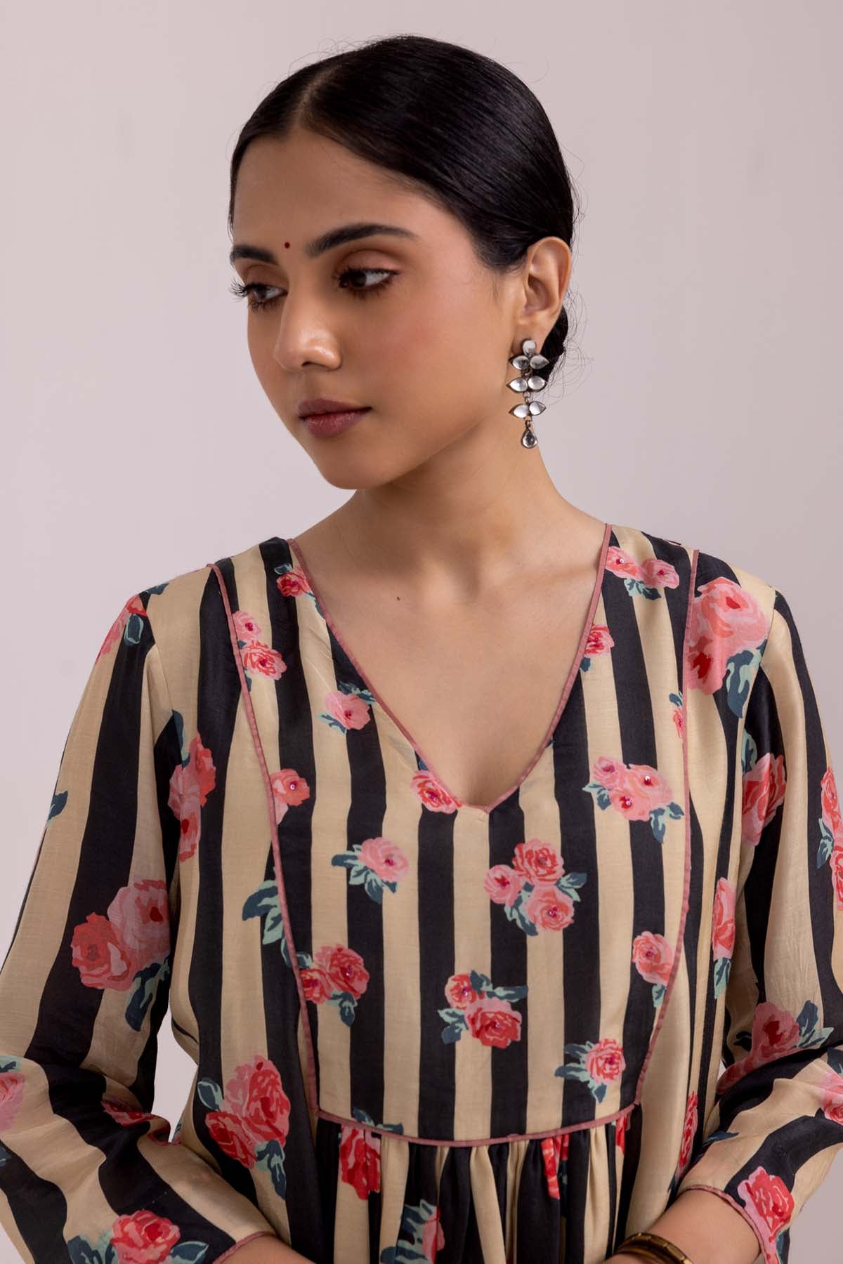 Black Printed Flowy Kurta Set