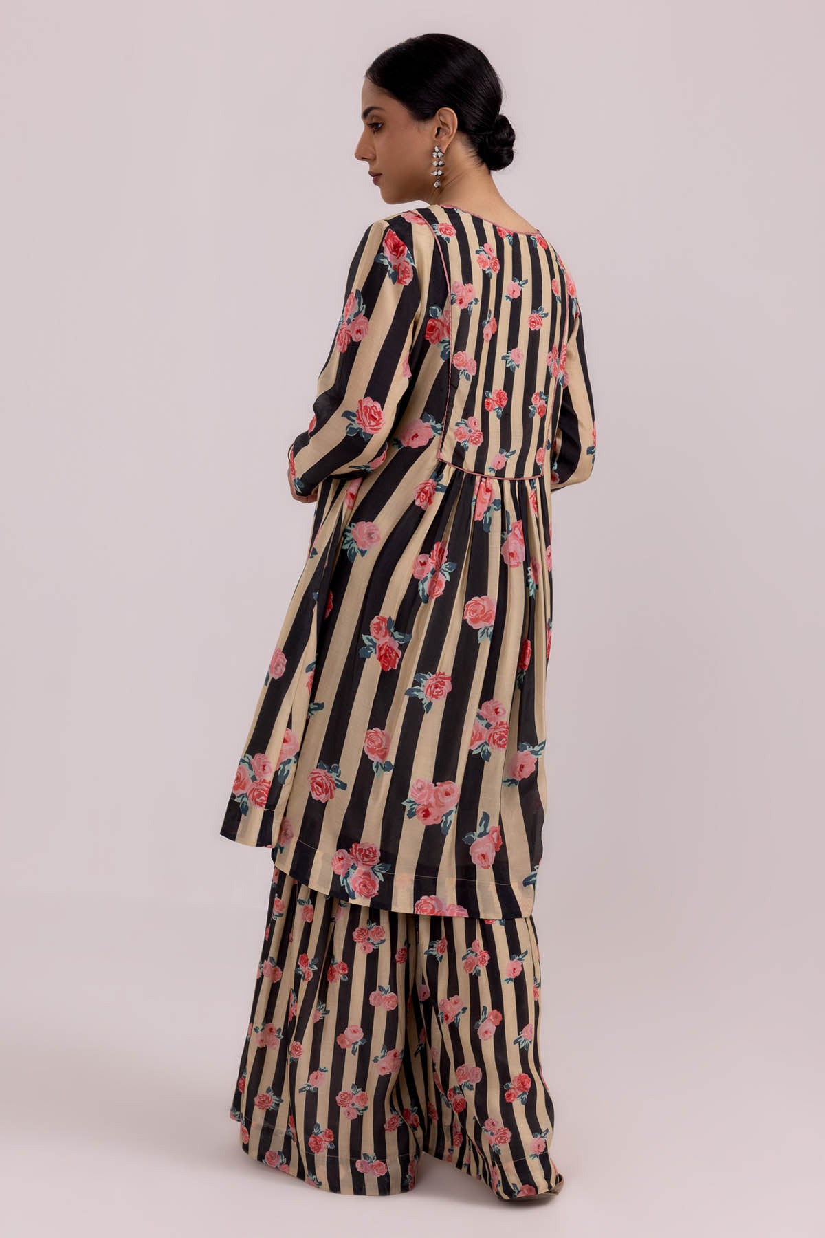 Black Printed Flowy Kurta Set