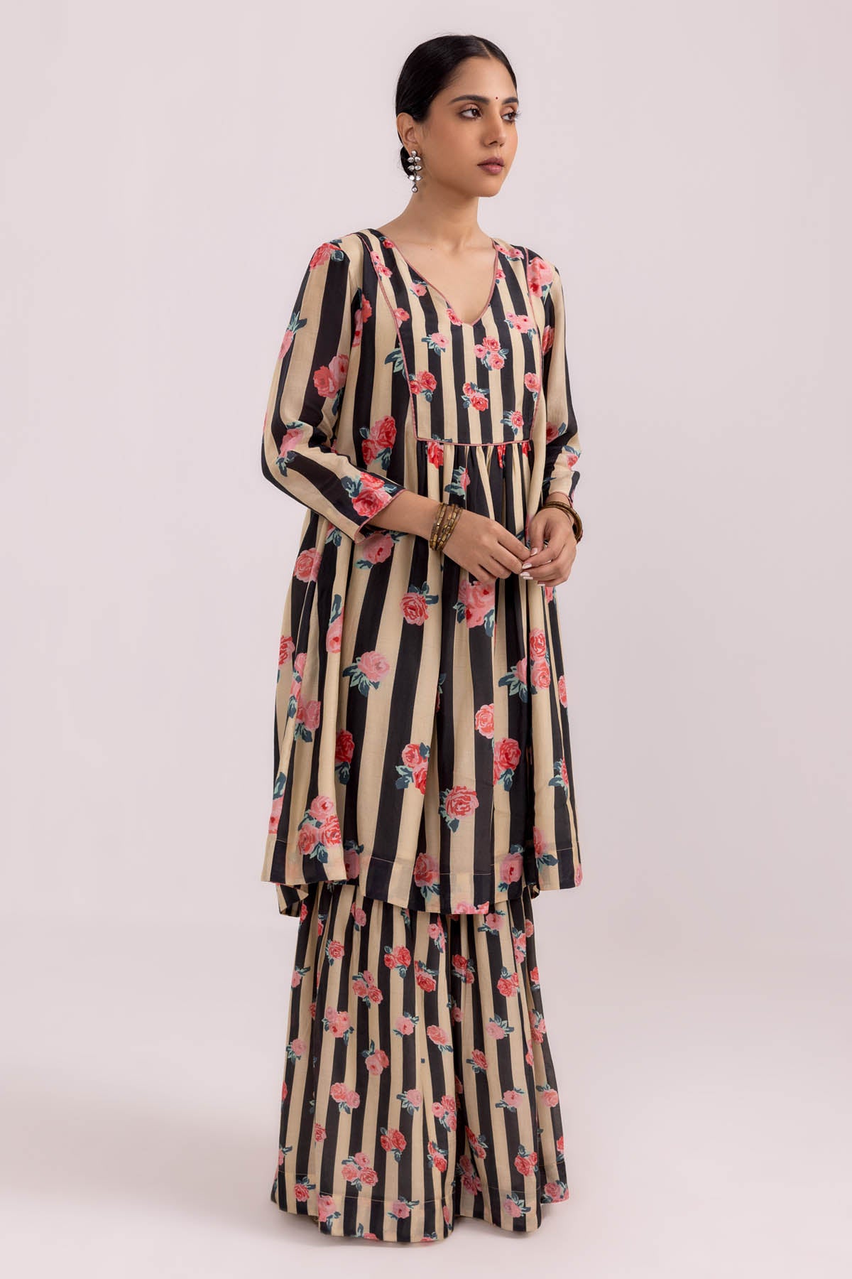 Black Printed Flowy Kurta Set