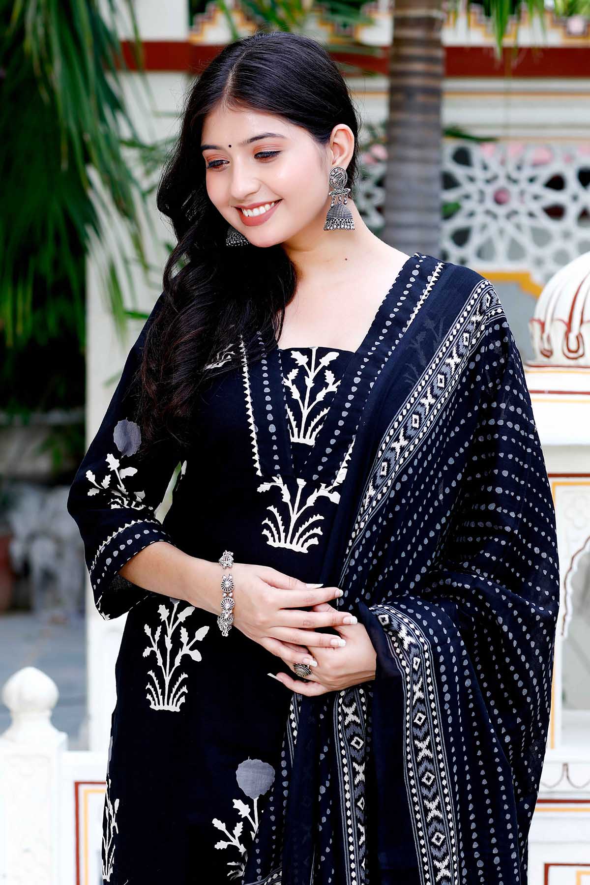 Black Printed Gotta Kurta Set