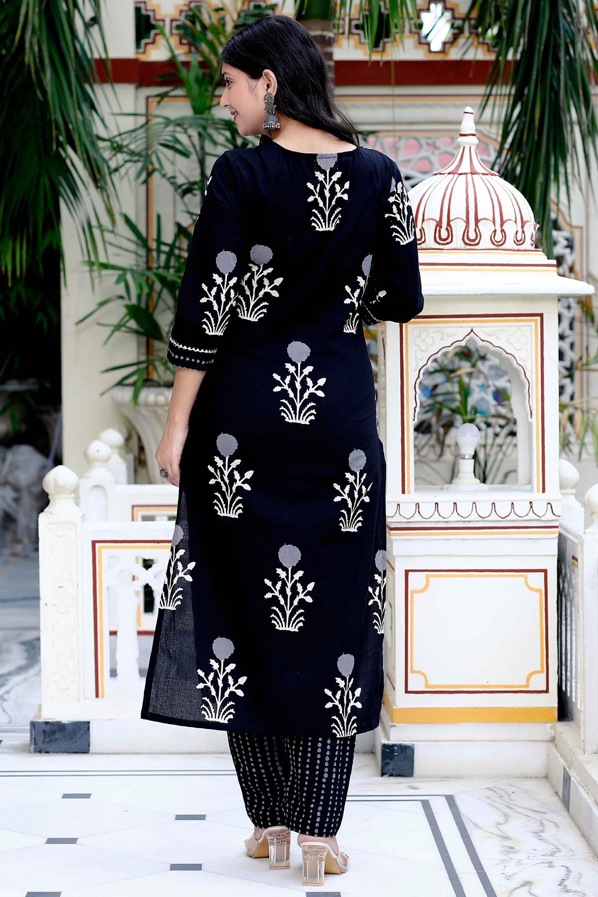 Black Printed Gotta Kurta Set