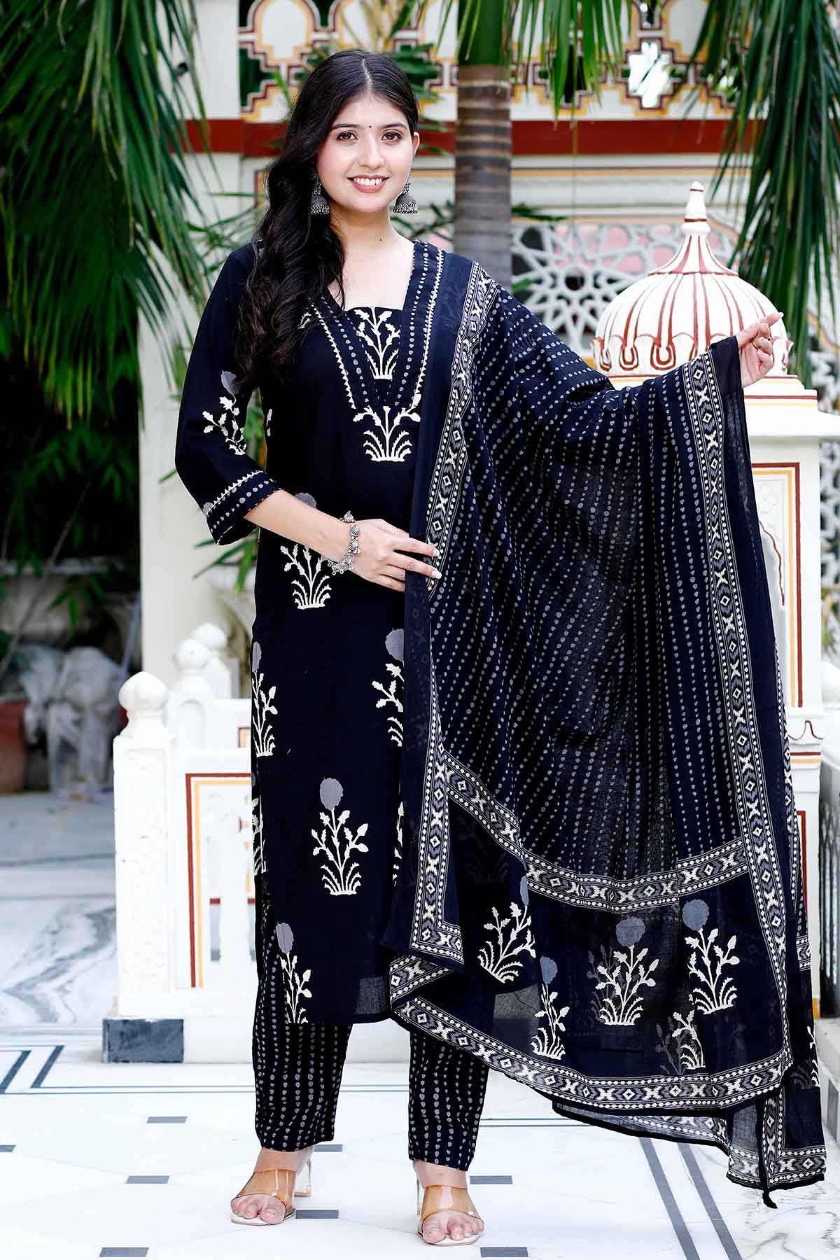 Buy Black Printed Gotta Kurta Set by Miravan for women online at ScrollnShops