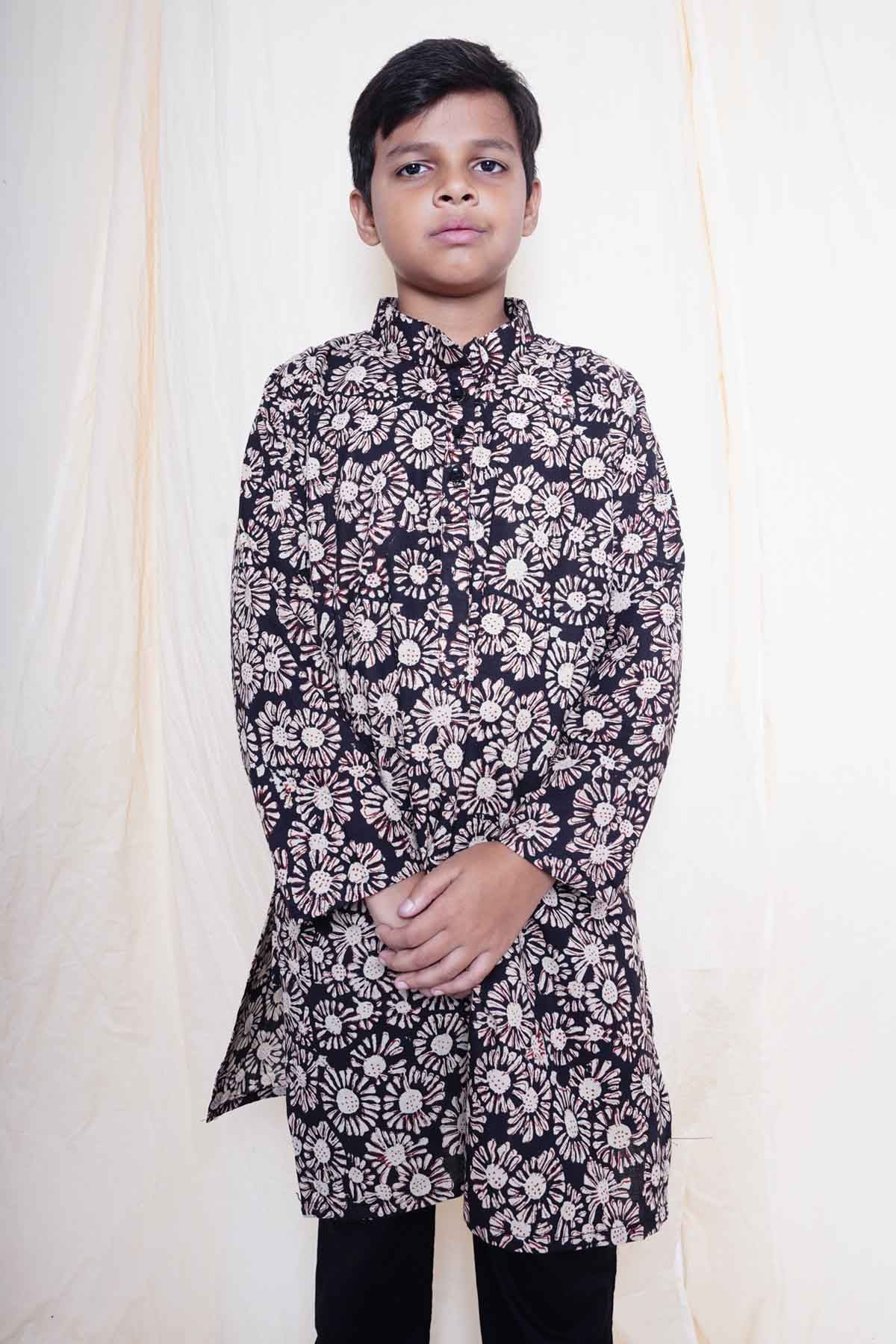 Black Printed Kurta & Pajama