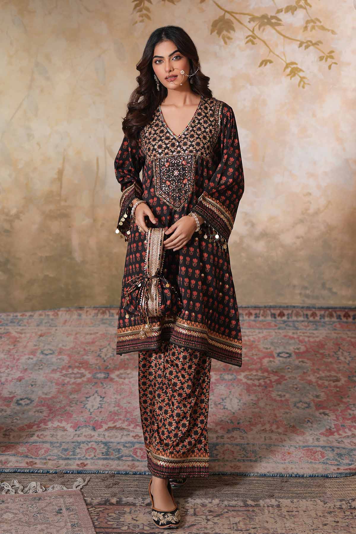 Buy Black Printed Kurta & Palazzo by Ugna by Unnati for women online at ScrollnShops