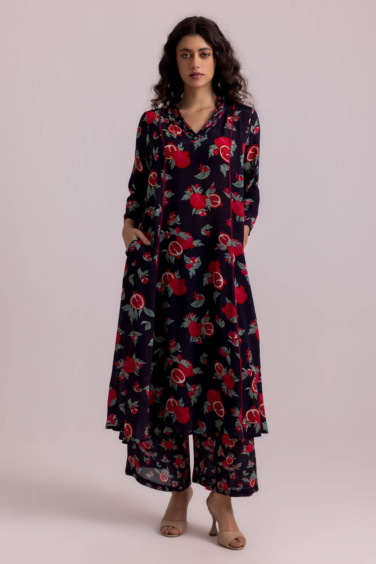 Label Shreya Sharma Black Printed Pintuck Kurta Set for women online at ScrollnShops