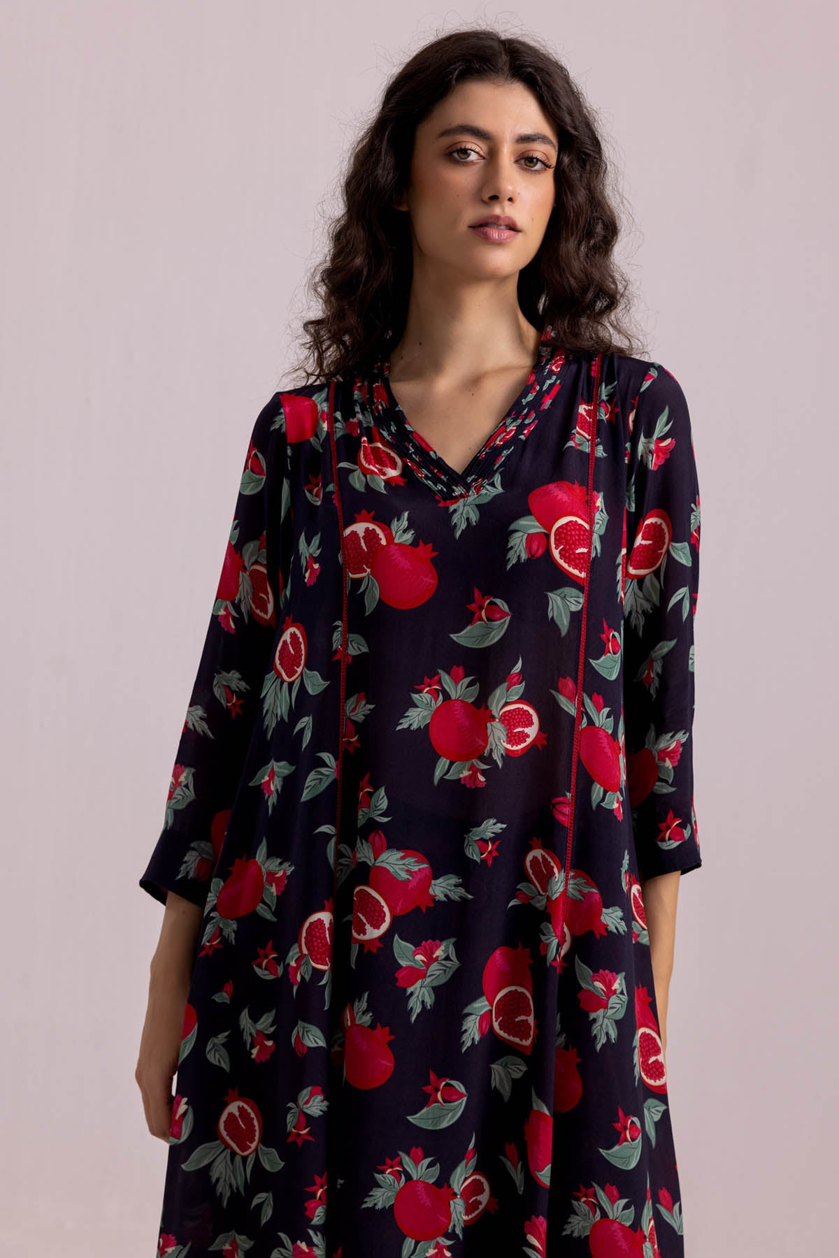 Black Printed Pintuck Kurta Set