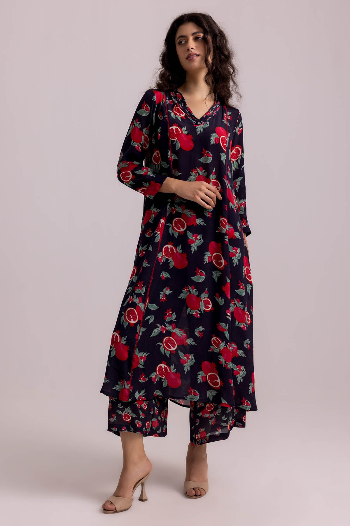 Black Printed Pintuck Kurta Set