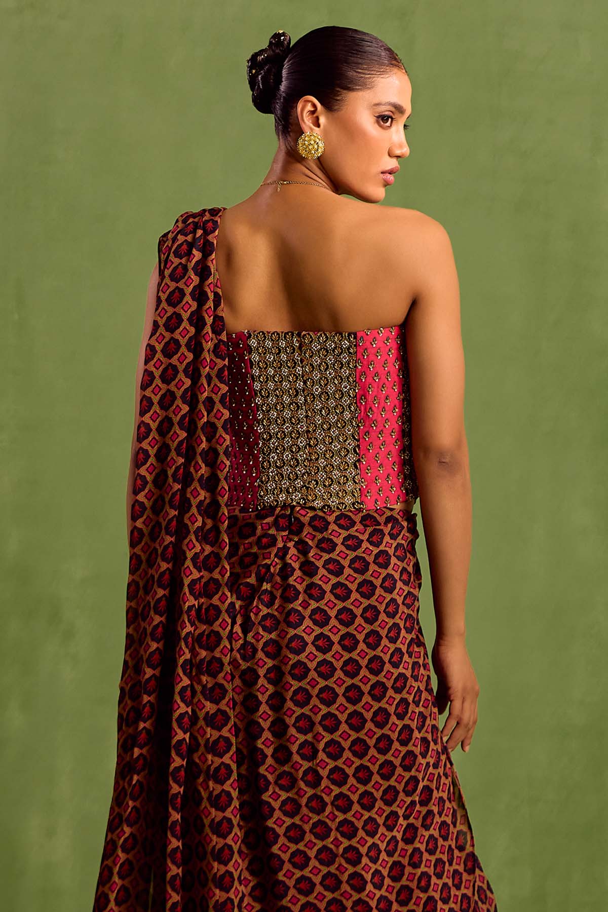 Black Printed Pre-Draped Saree