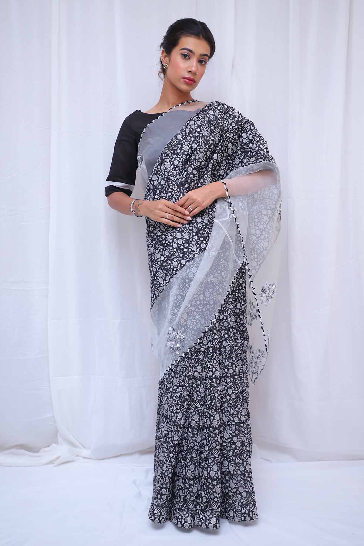 Buy Black Printed Saree & Blouse by House Of 87 for women online at ScrollnShops