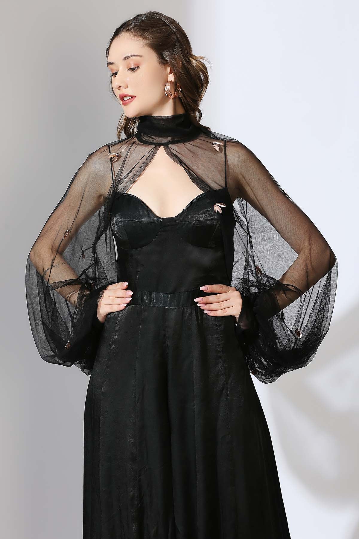 Black Puff Sleeves Jumpsuit