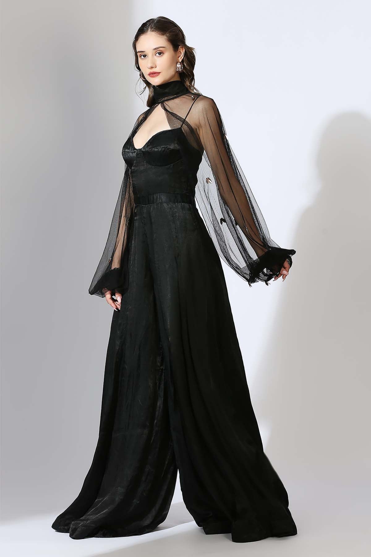 Black Puff Sleeves Jumpsuit