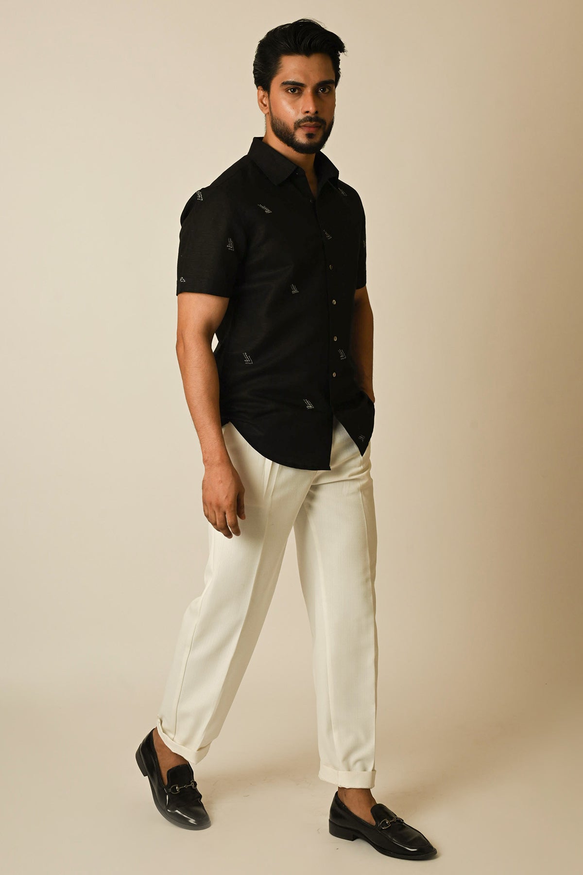 Black Pure Linen Thread Shirt