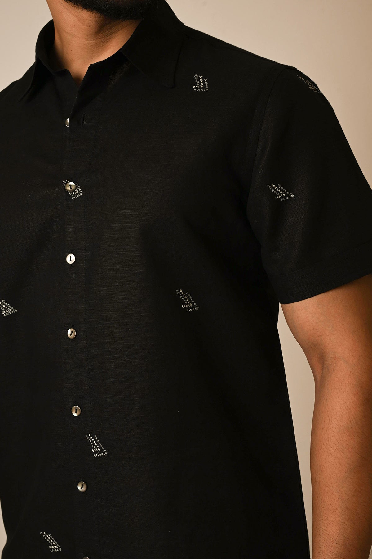Black Pure Linen Thread Shirt