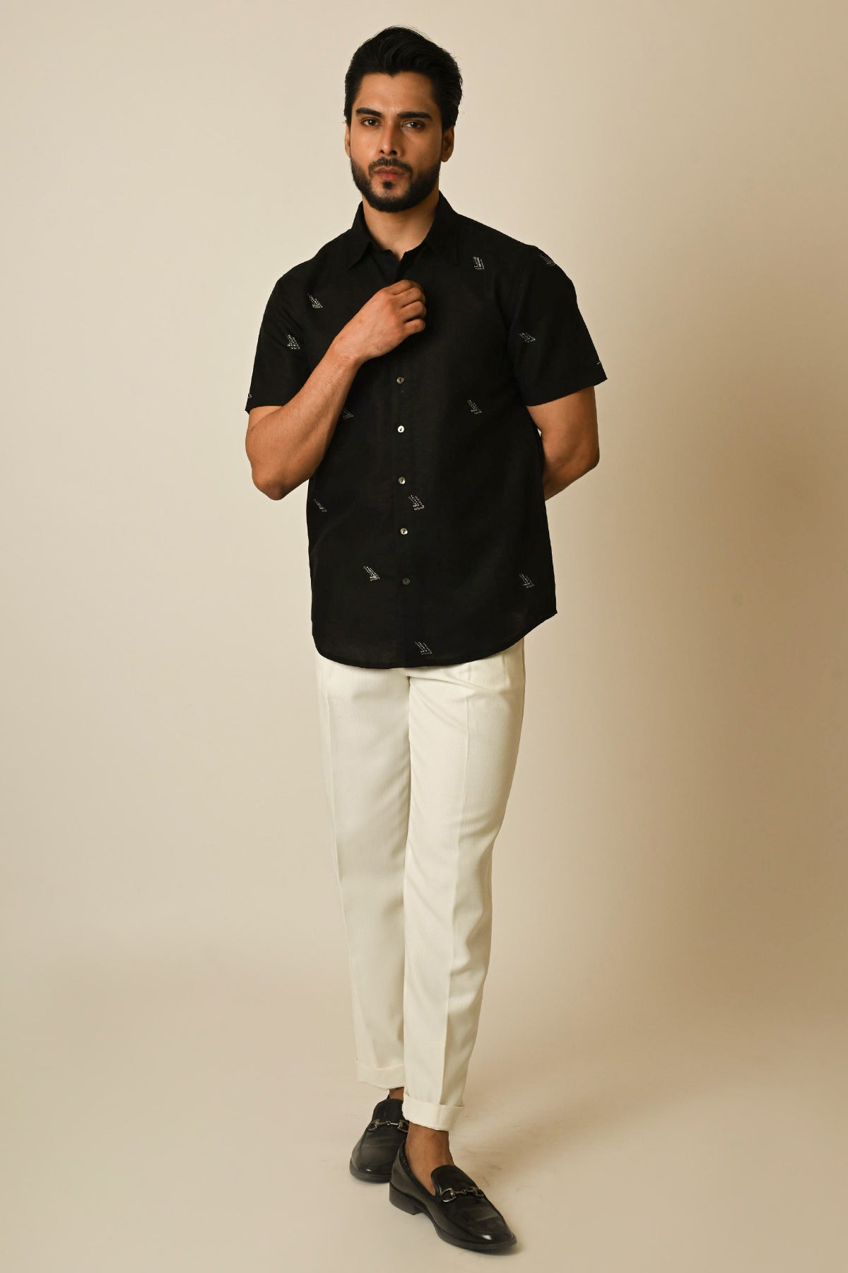Black Pure Linen Thread Shirt
