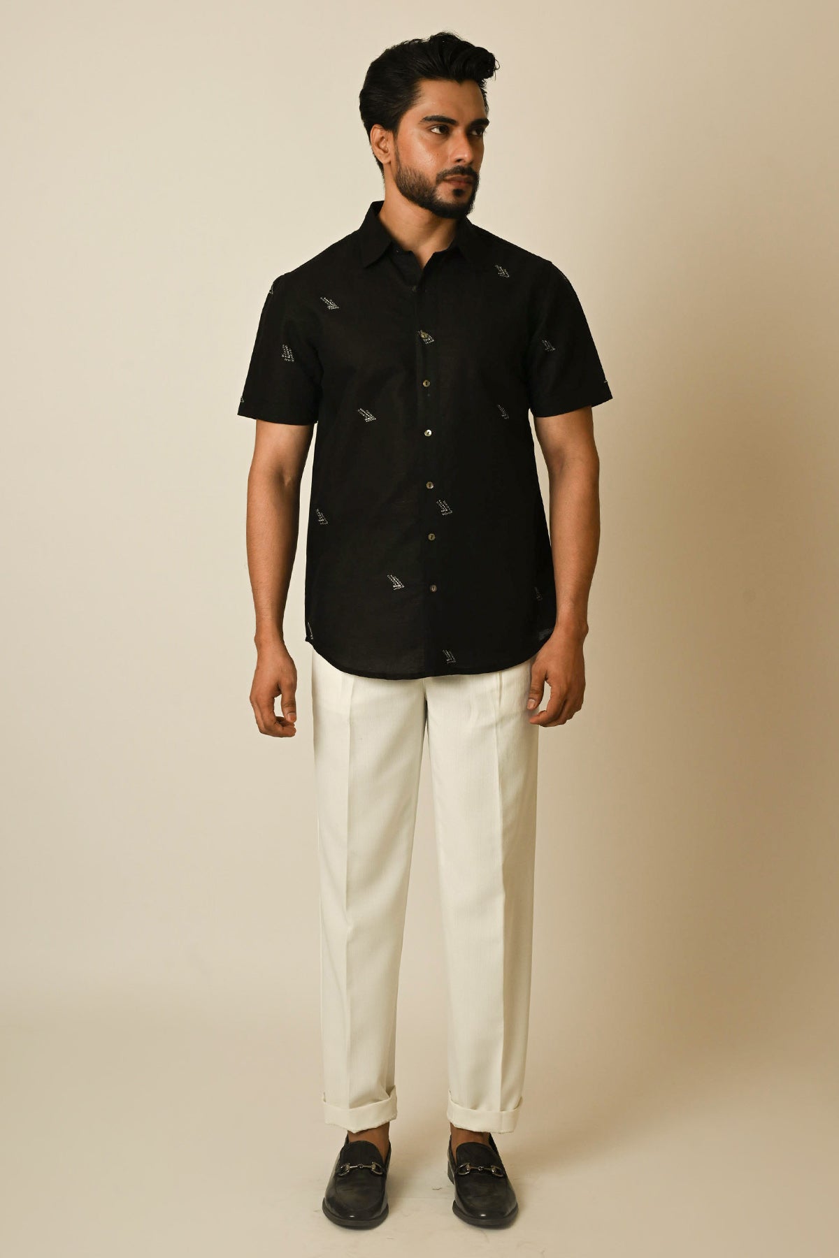 Buy Black Pure Linen Thread Shirt for men by Paarsh Atelier online available at scrollnshops