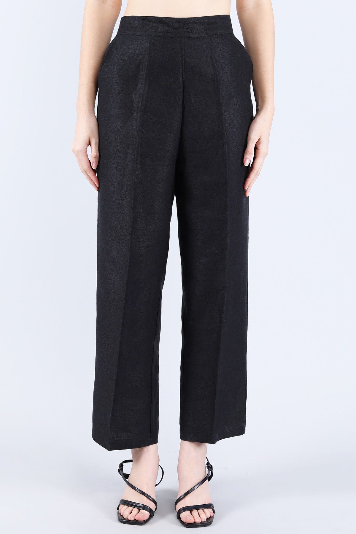 Buy Linen Bloom Black Pure Linen Twill Pants for women online available at ScrollnShops