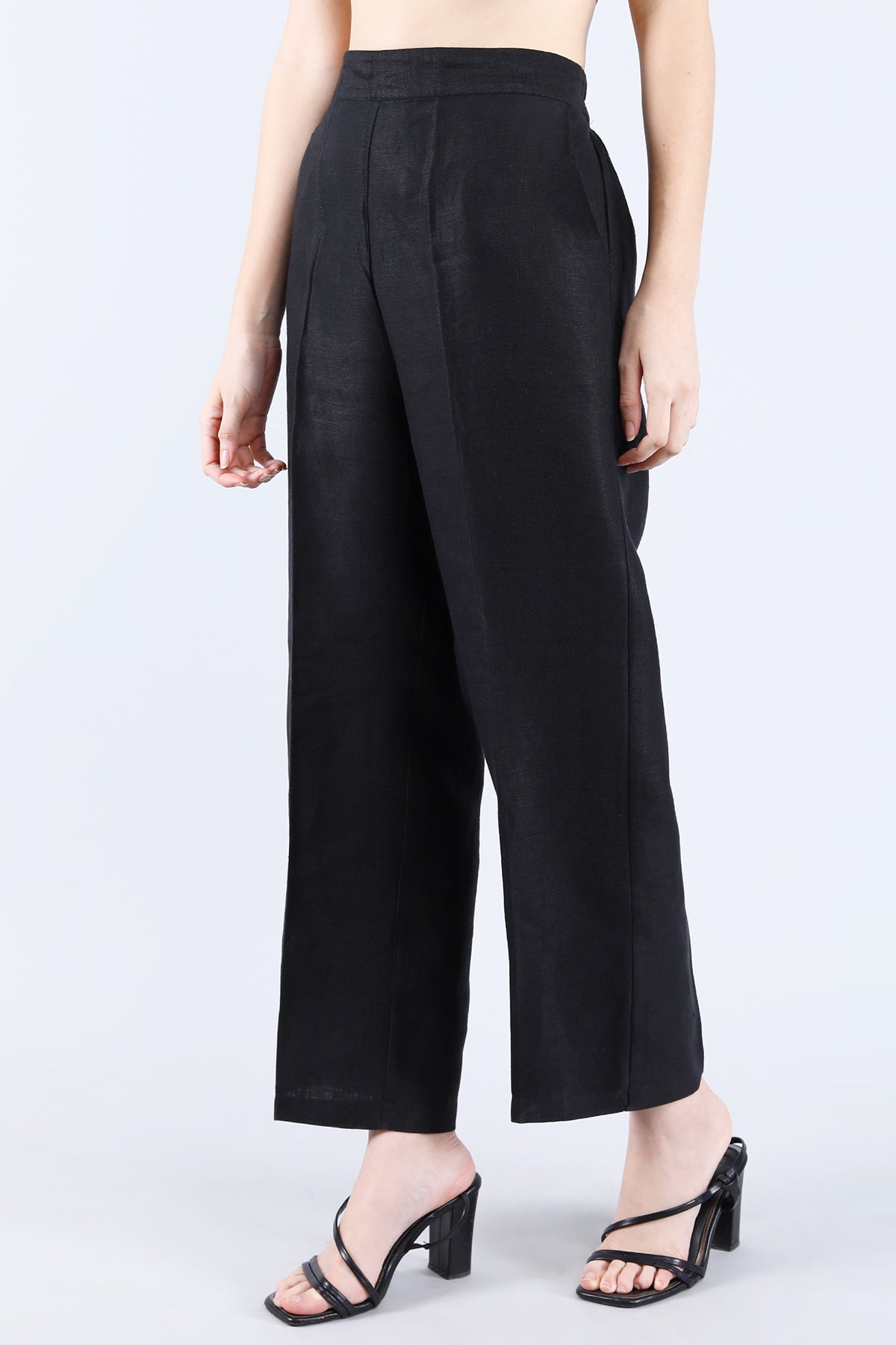 Black Pure Linen Twill Pants