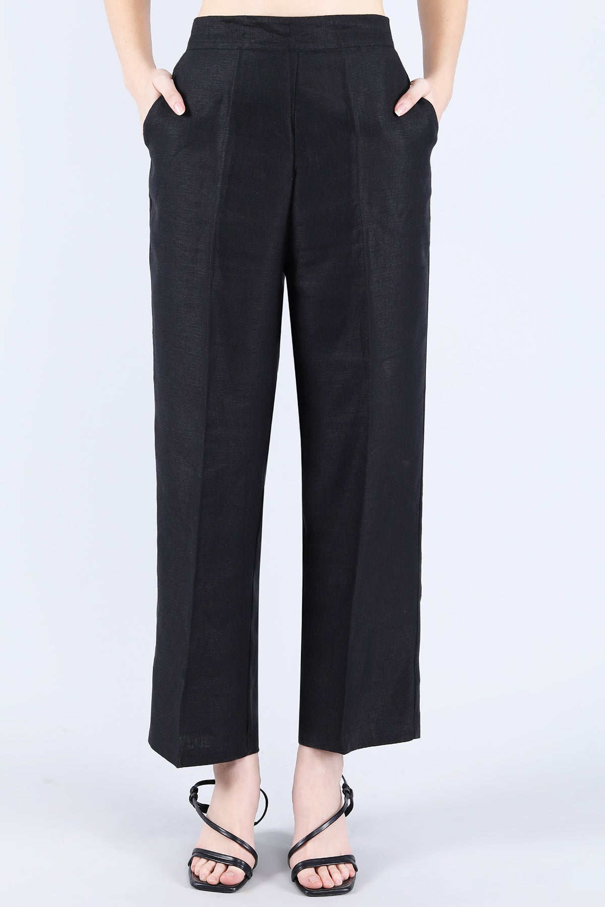 Black Pure Linen Twill Pants