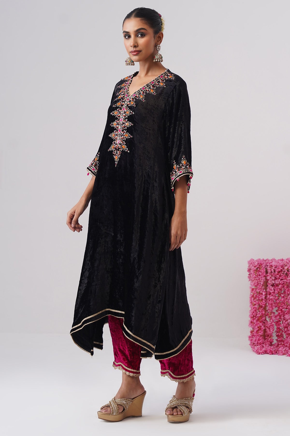 Black Rani Pink Kurta & Pants
