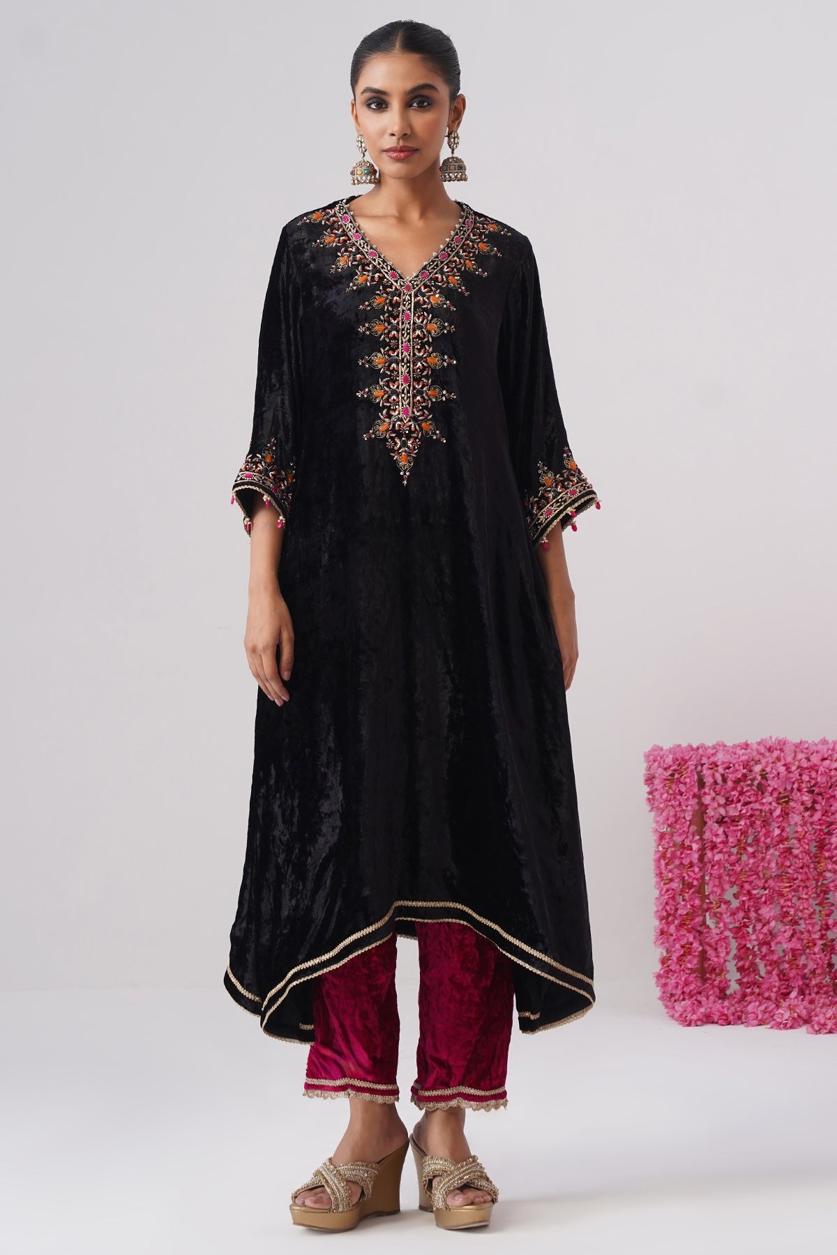 Buy Black Rani Pink Kurta & Pants for women by Ugna by Unnati online available at scrollnshops