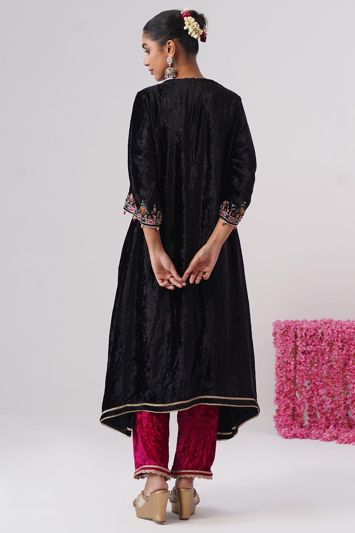 Black Rani Pink Kurta & Pants