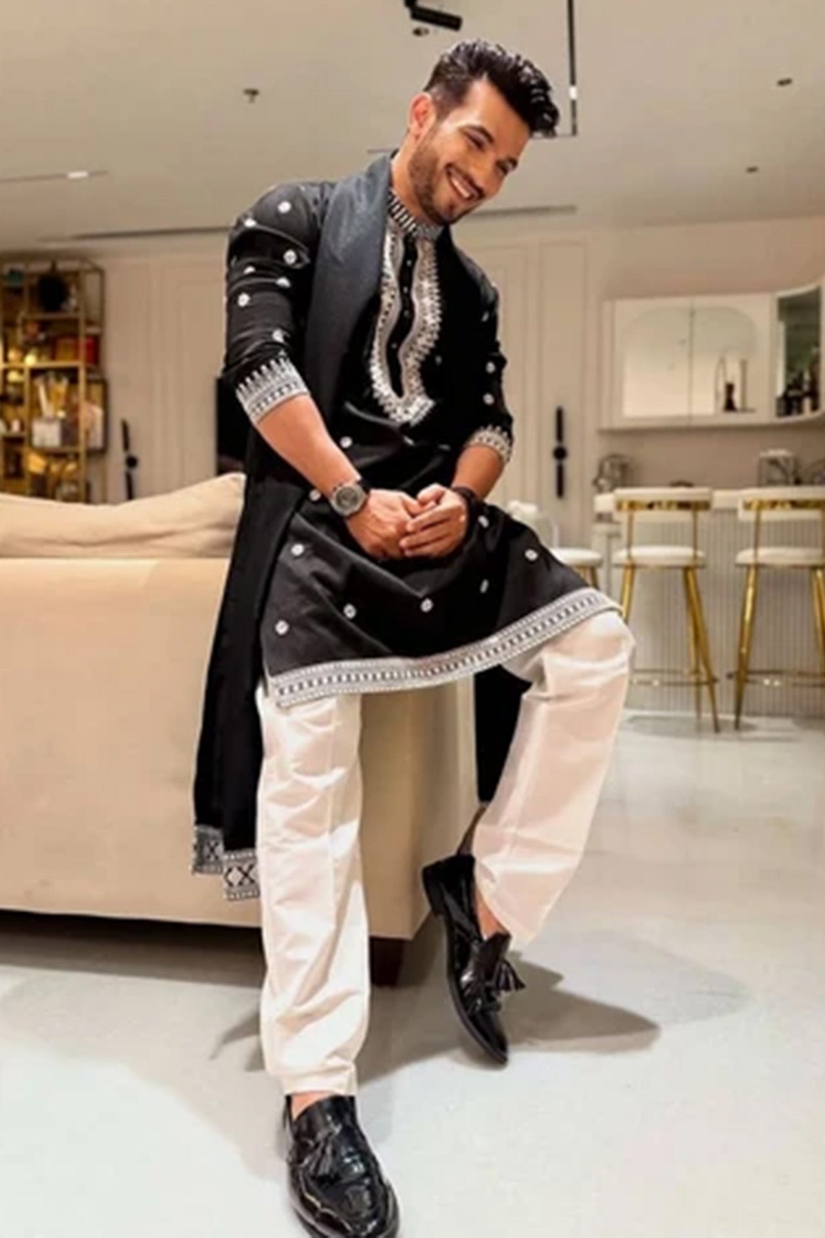 Black Rayon Embroidered Kurta