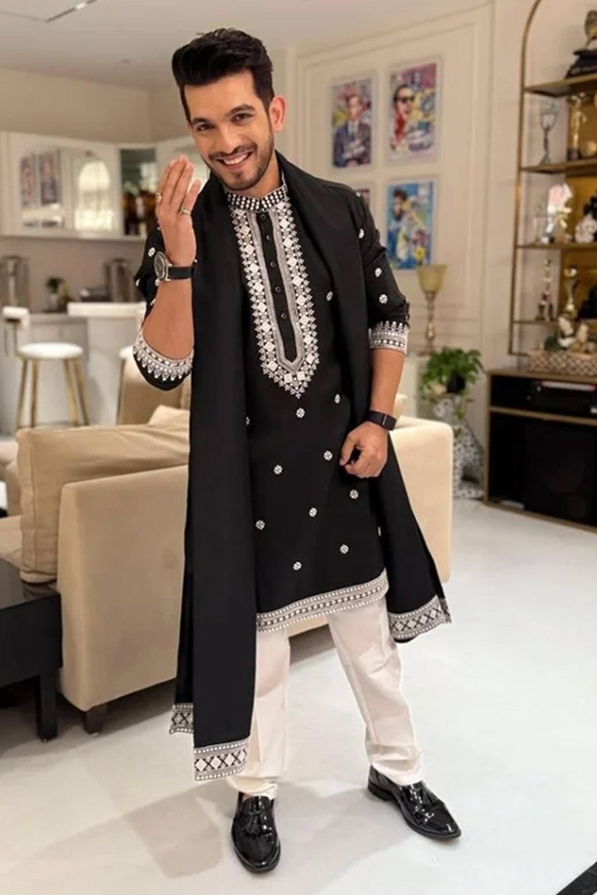 Buy Black Rayon Embroidered Kurta for men by Aastha Fashion online available at scrollnshops