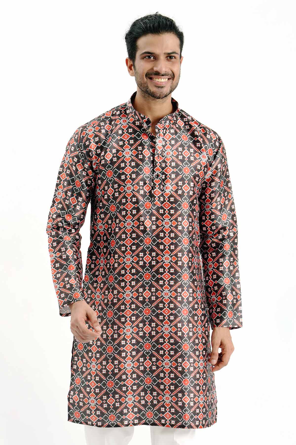 Buy Black & Red Silk Printed Kurta for men by Aastha Fashion online available at scrollnshops