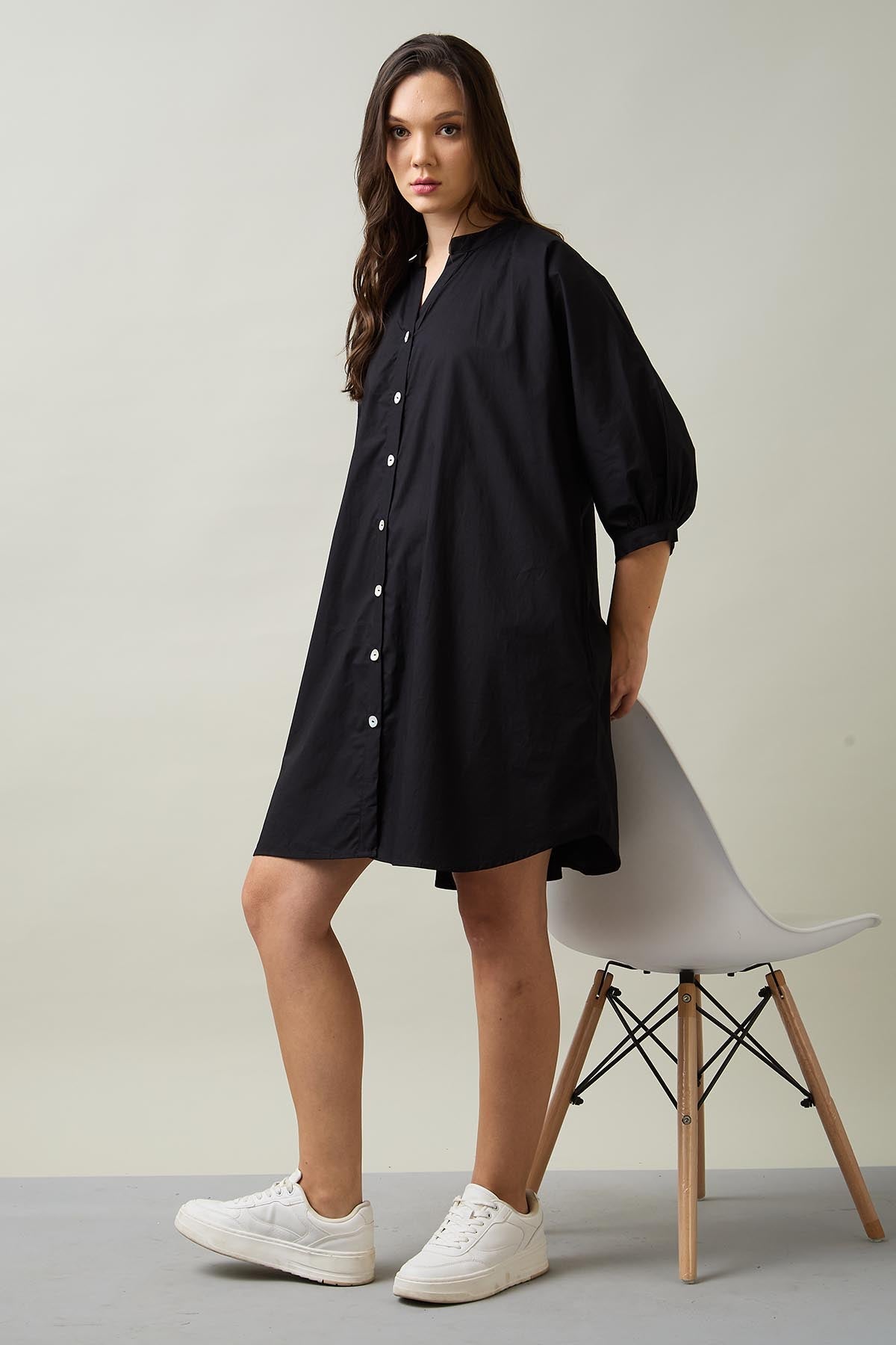 Buy Black Relaxed Shirt Style Dress for Women by SNEHA B Designer online available at scrollnshops