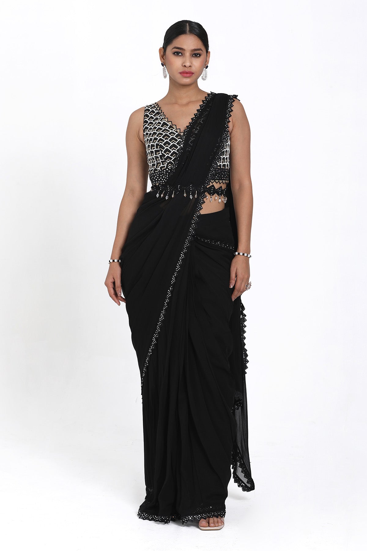 Buy Black Resham Pre-Draped Saree by Nitisha Kashyapi for women online at ScrollnShops