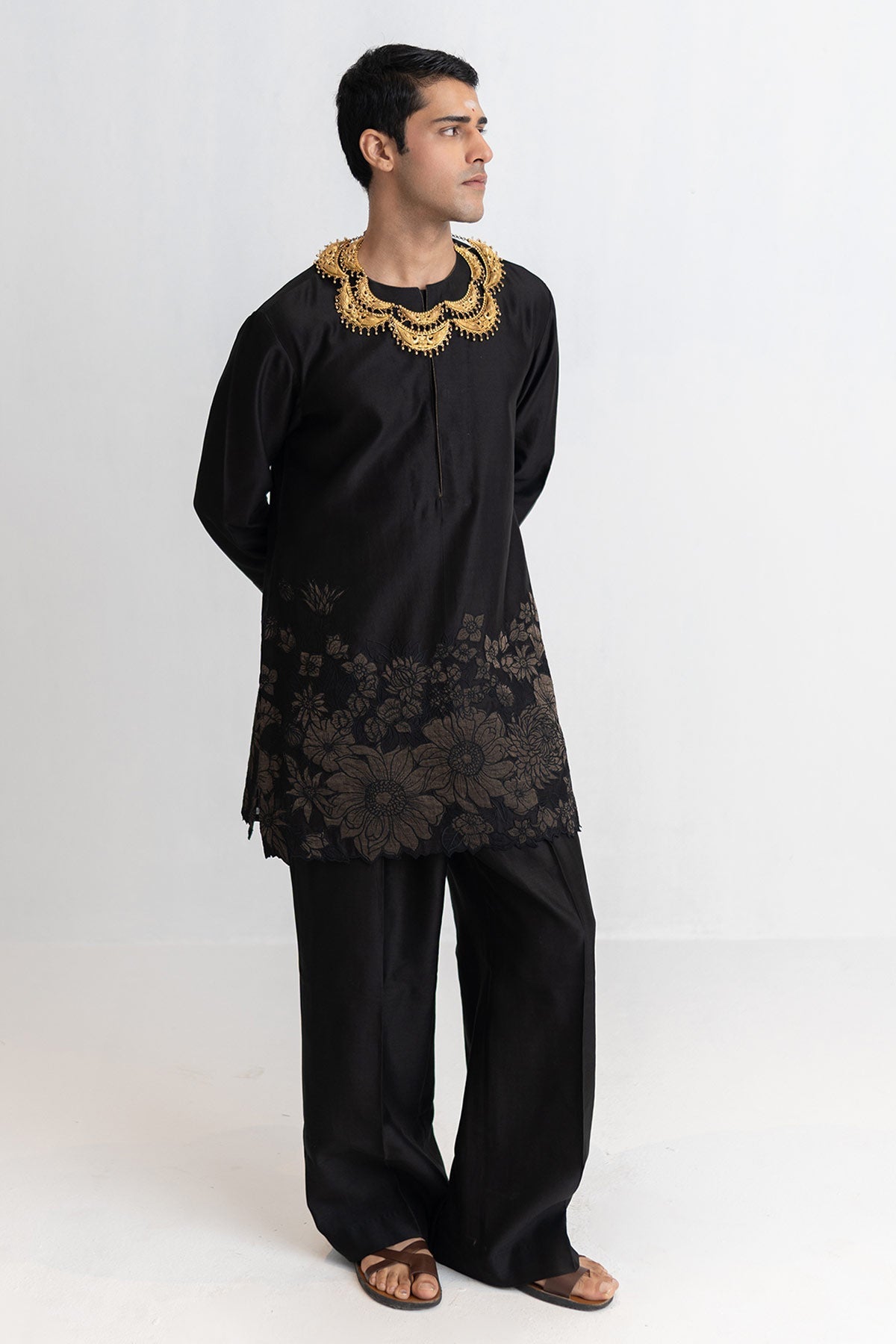 Buy Black Resham Short Kurta & Pant for men by Ajiesh Oberoi online available at scrollnshops