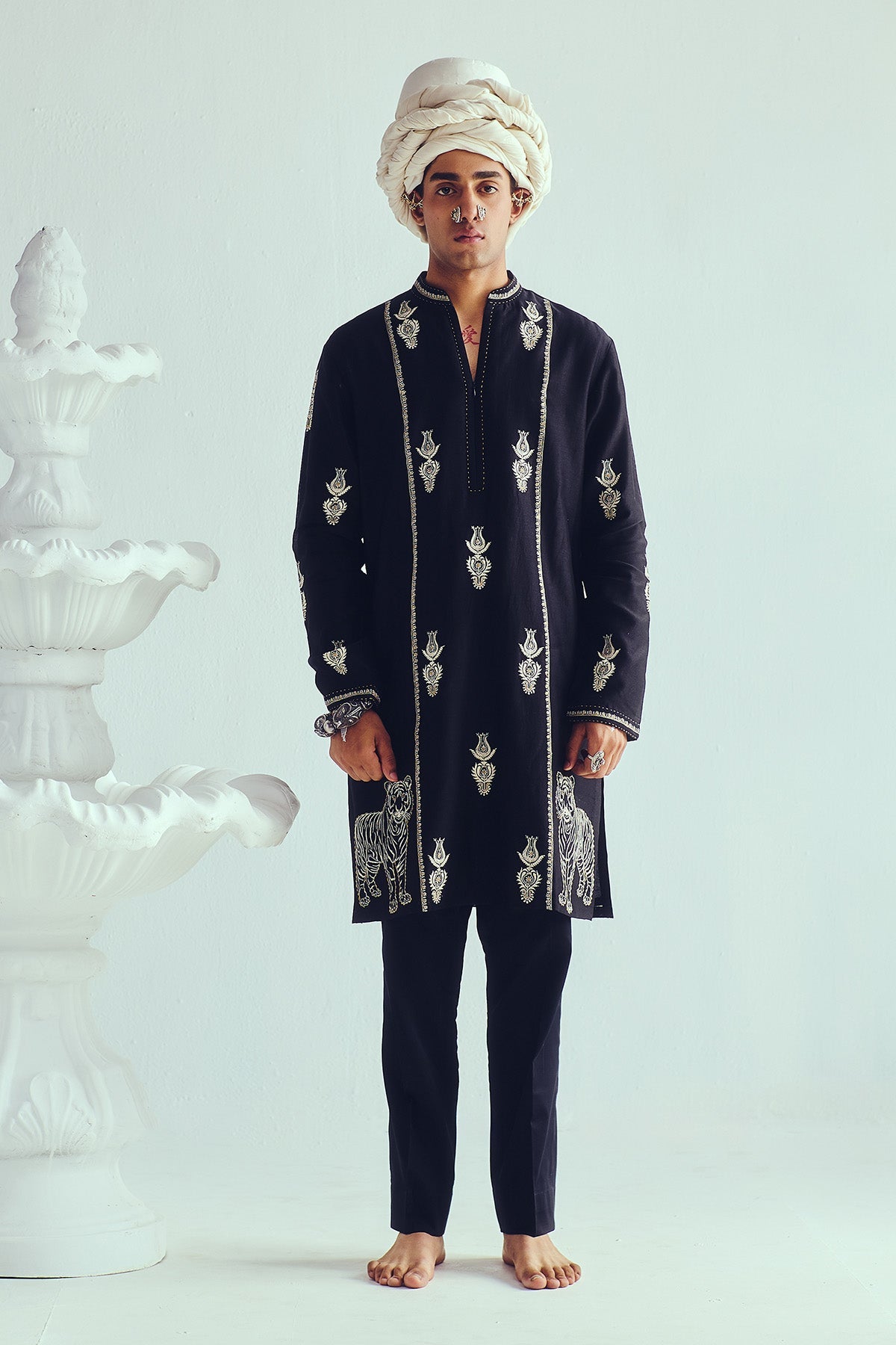 Buy Black Resham Work Kurta Set by WABI SABI for Men online at ScrollnShops
