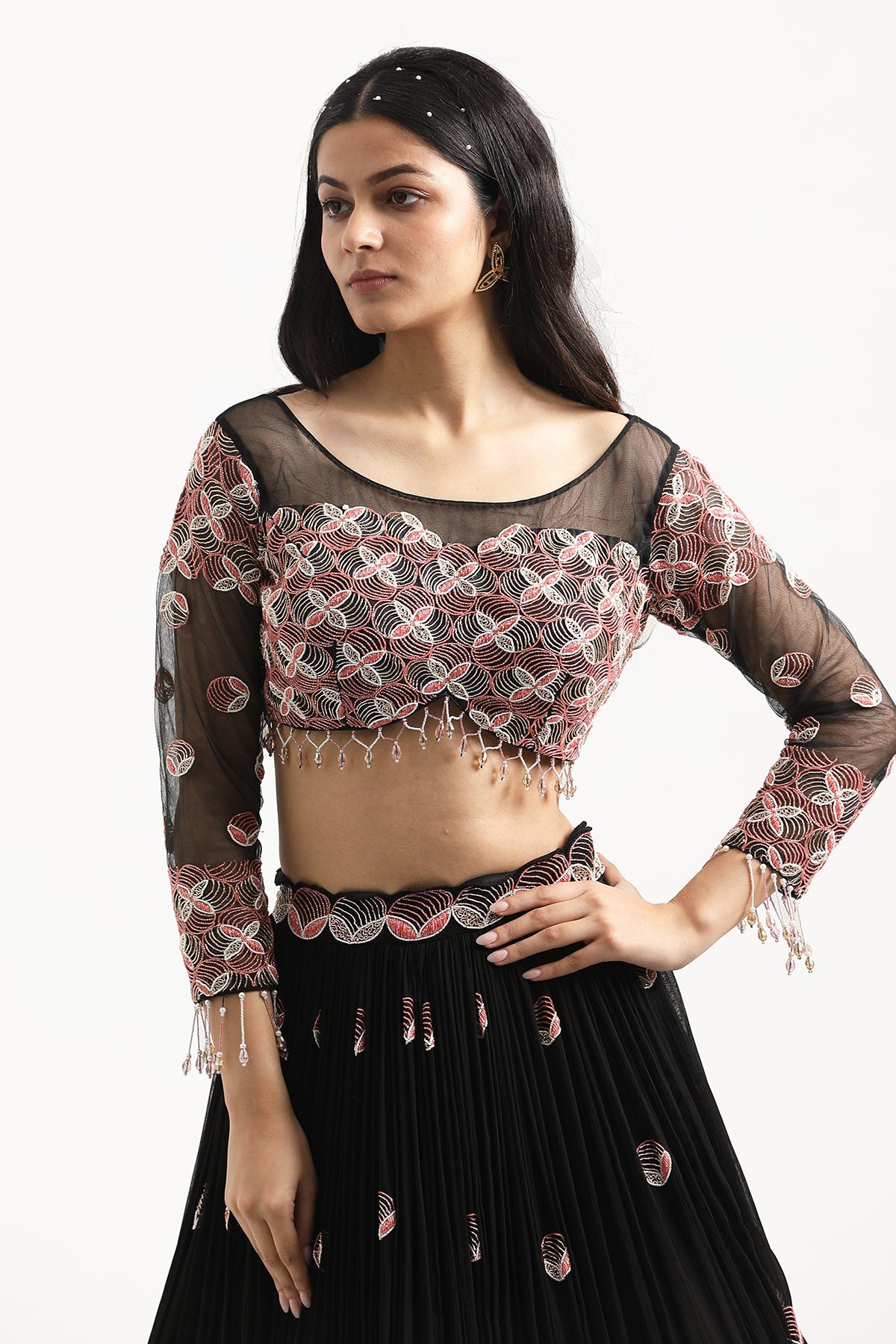 Black Resham Work Lehenga Set