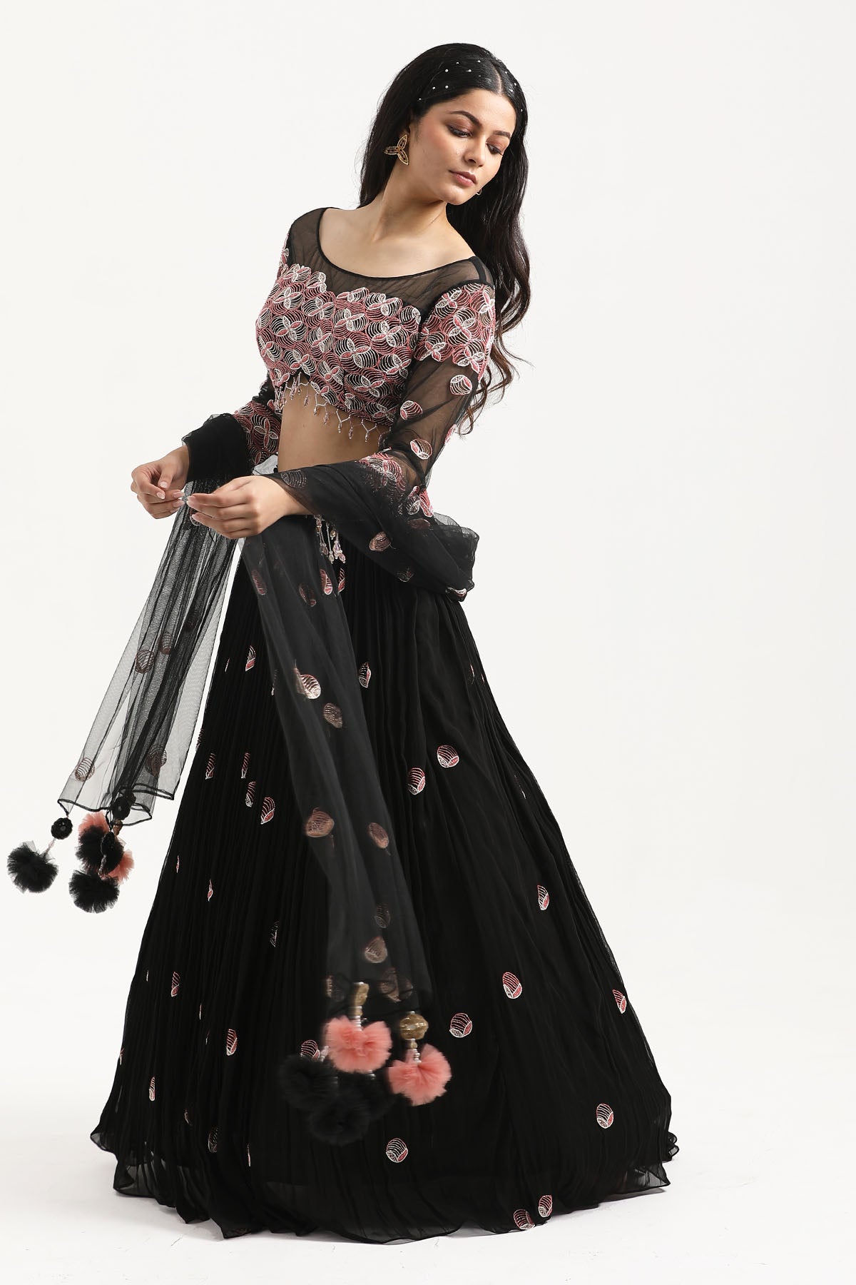 Black Resham Work Lehenga Set
