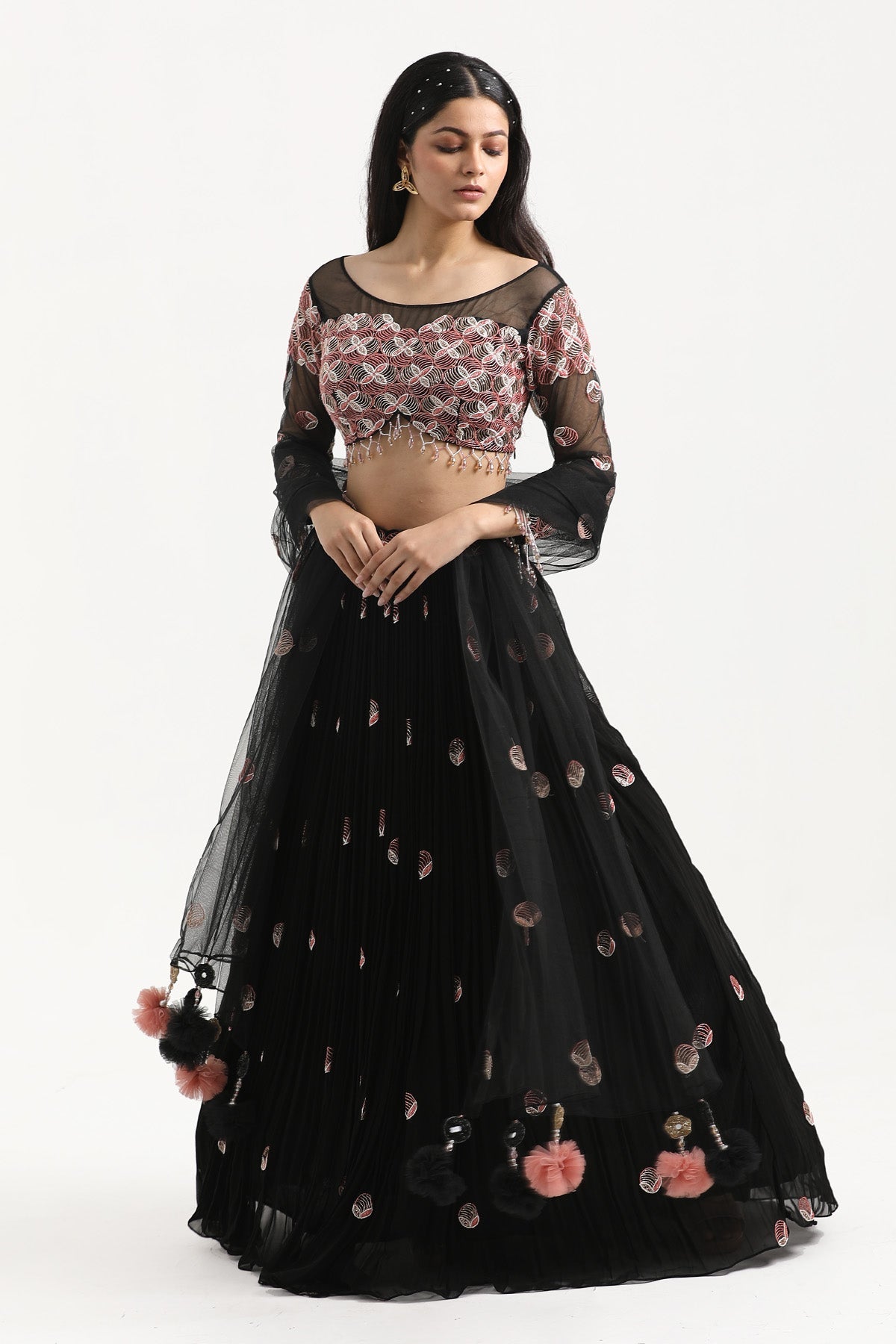 Buy Black Resham Work Lehenga Set by Nitisha Kashyapi for women online at ScrollnShops