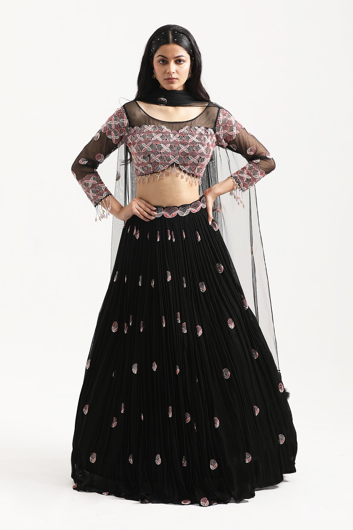 Black Resham Work Lehenga Set
