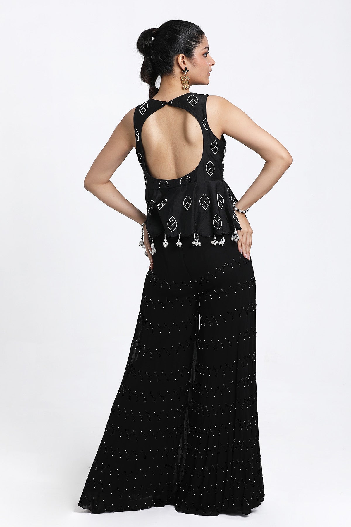 Black Resham Work Sharara Set